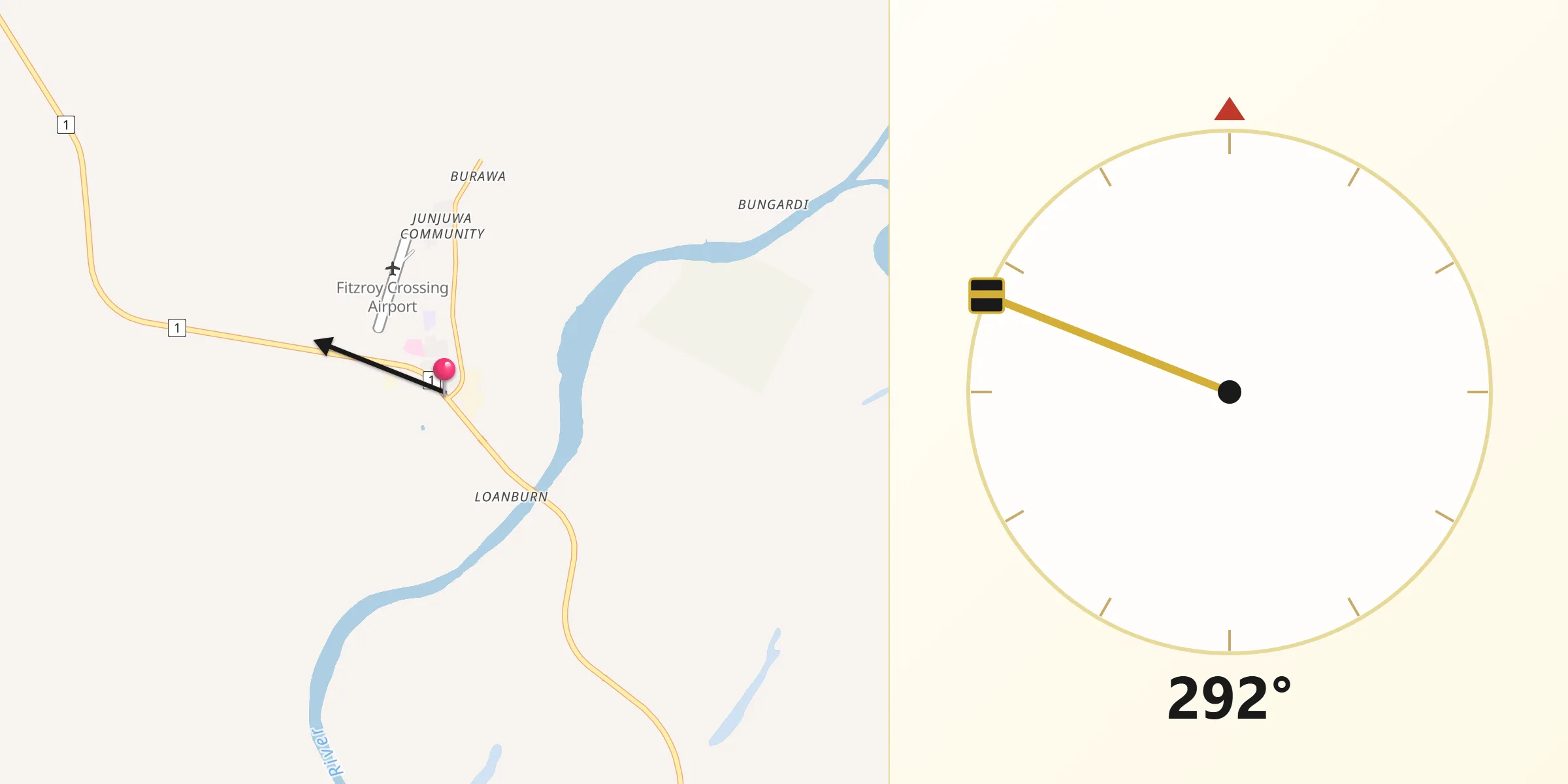 Qibla Direction from Fitzroy Crossing