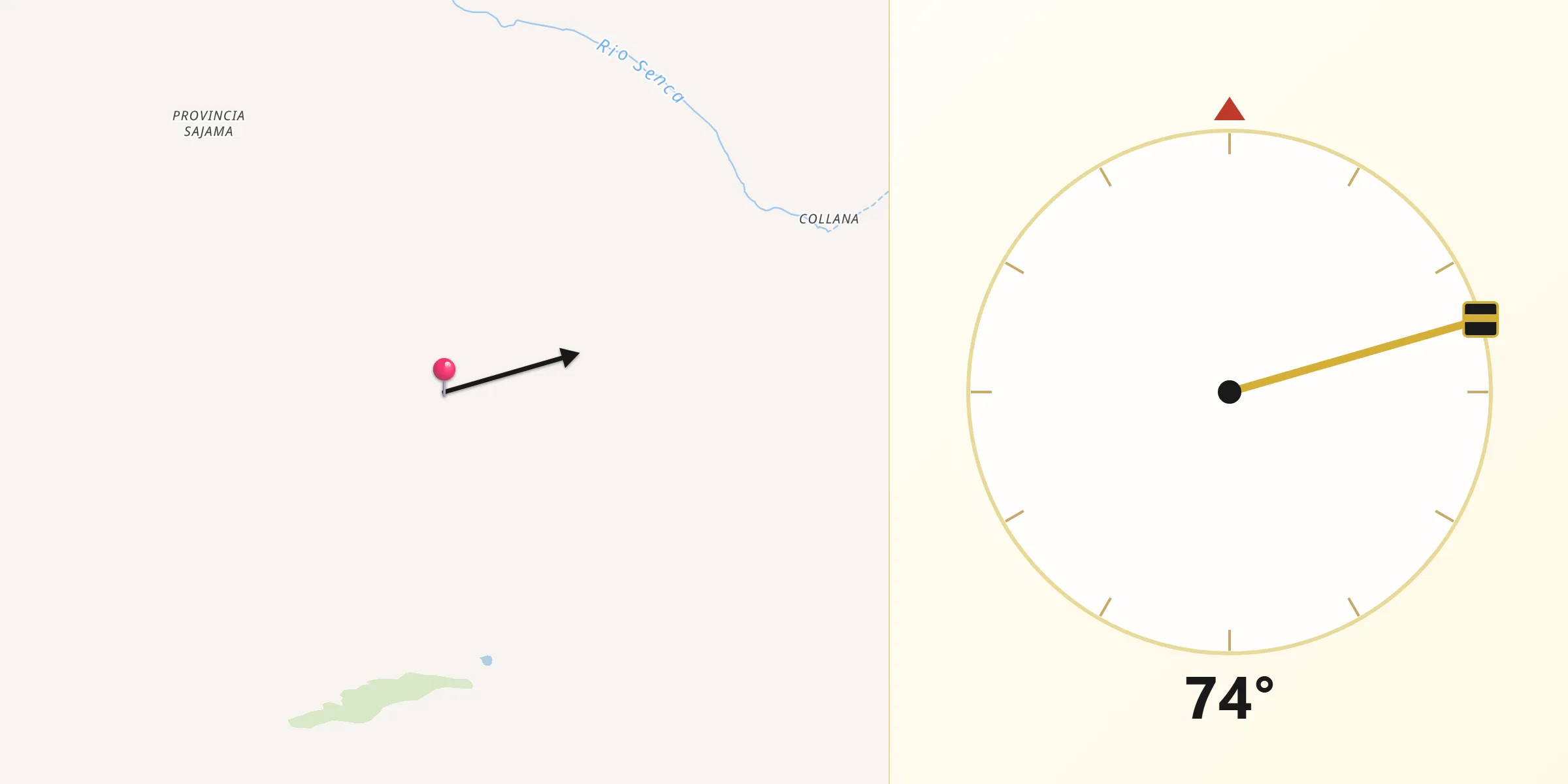 Dirección de la Qibla desde Provincia Sajama