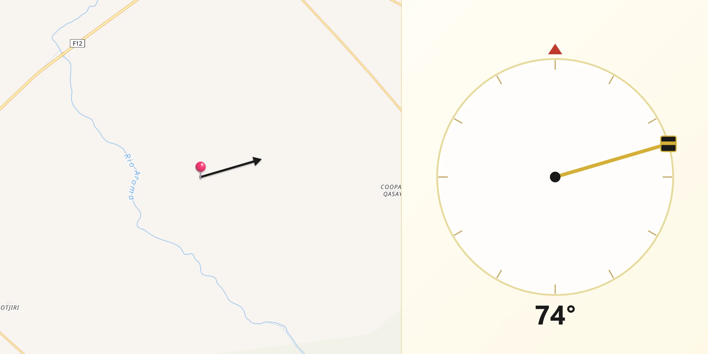 Dirección de la Qibla desde Provincia Saucari