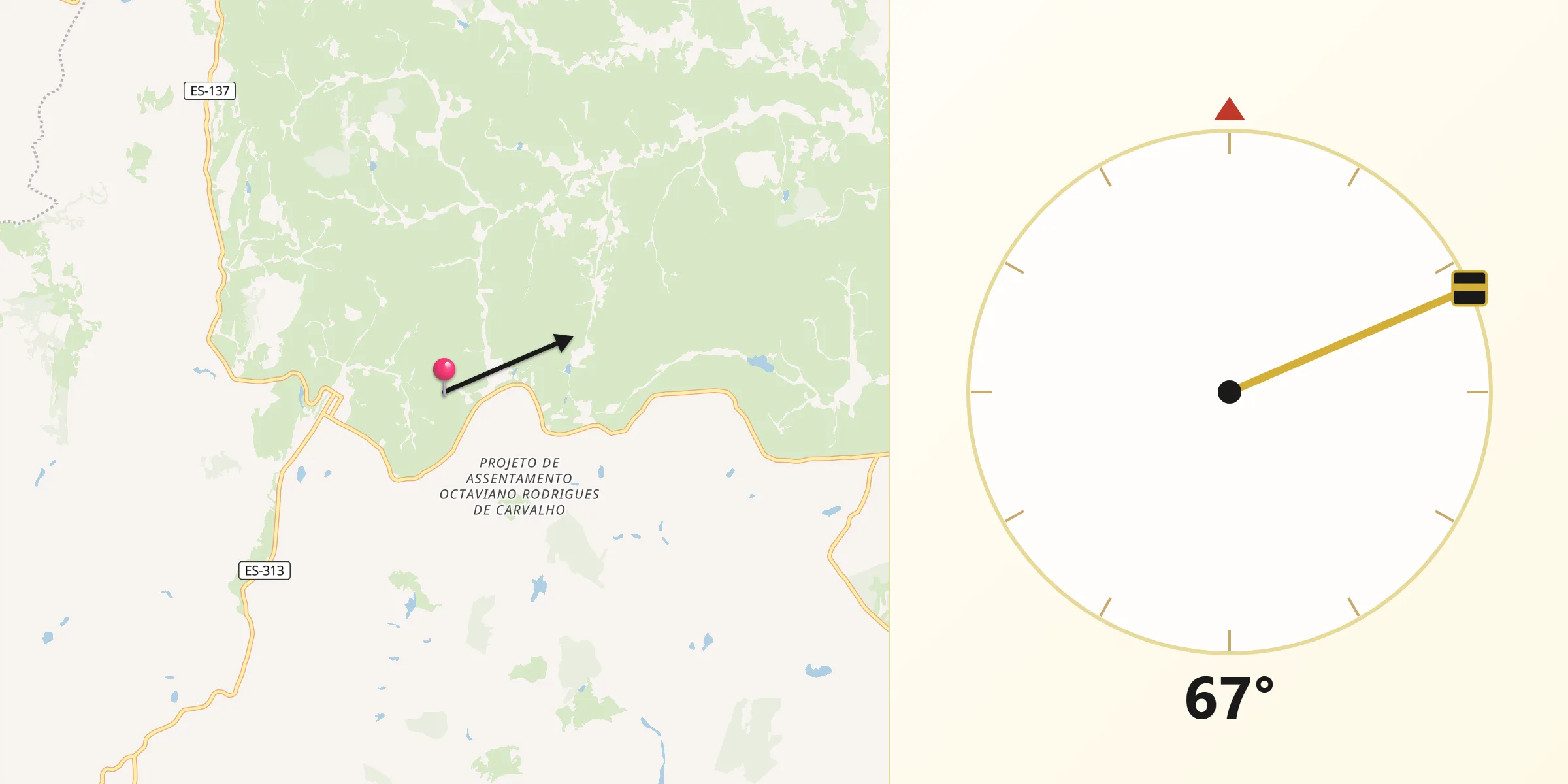 Direção da Qibla a partir de Ponto Belo