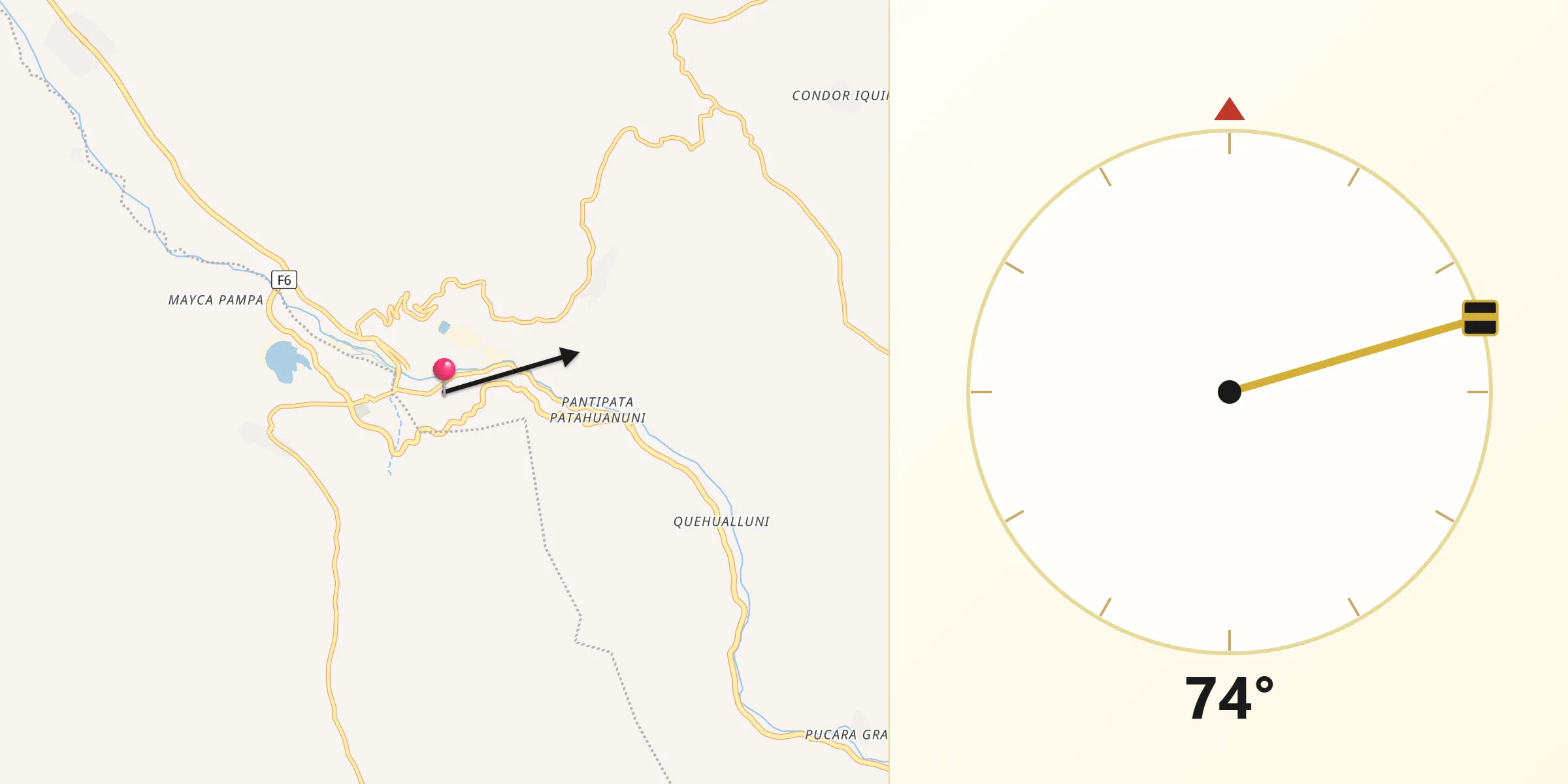 Dirección de la Qibla desde Huanuni