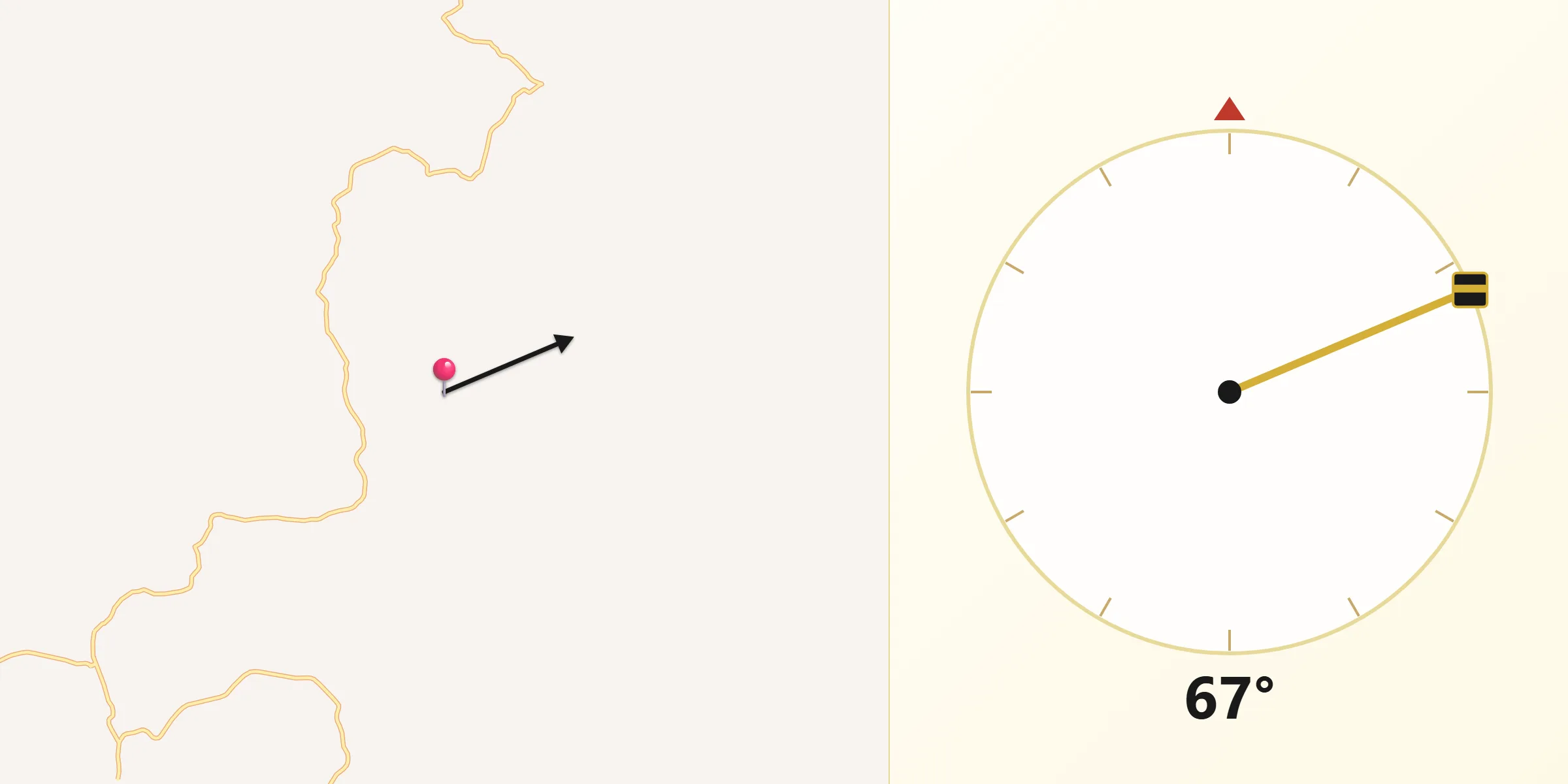 Direção da Qibla a partir de Pescador