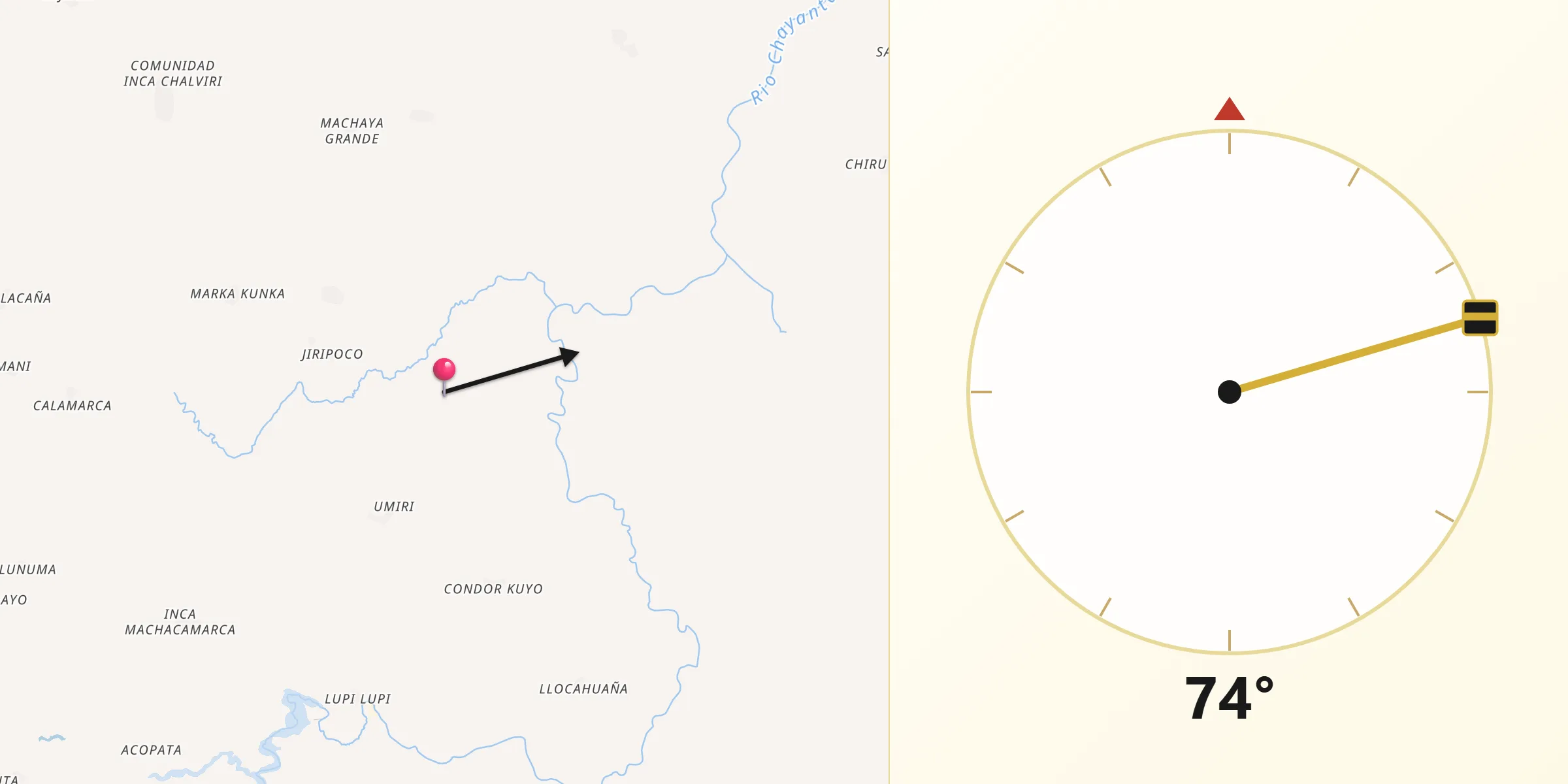 Dirección de la Qibla desde Provincia Rafael Bustillo