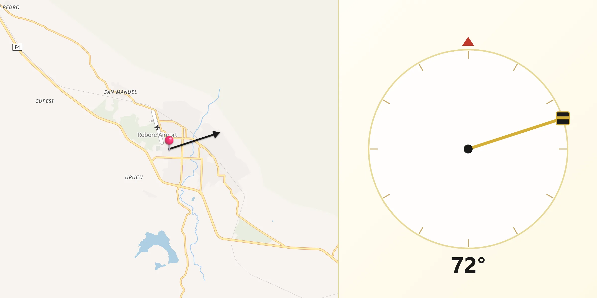 Dirección de la Qibla desde Roboré