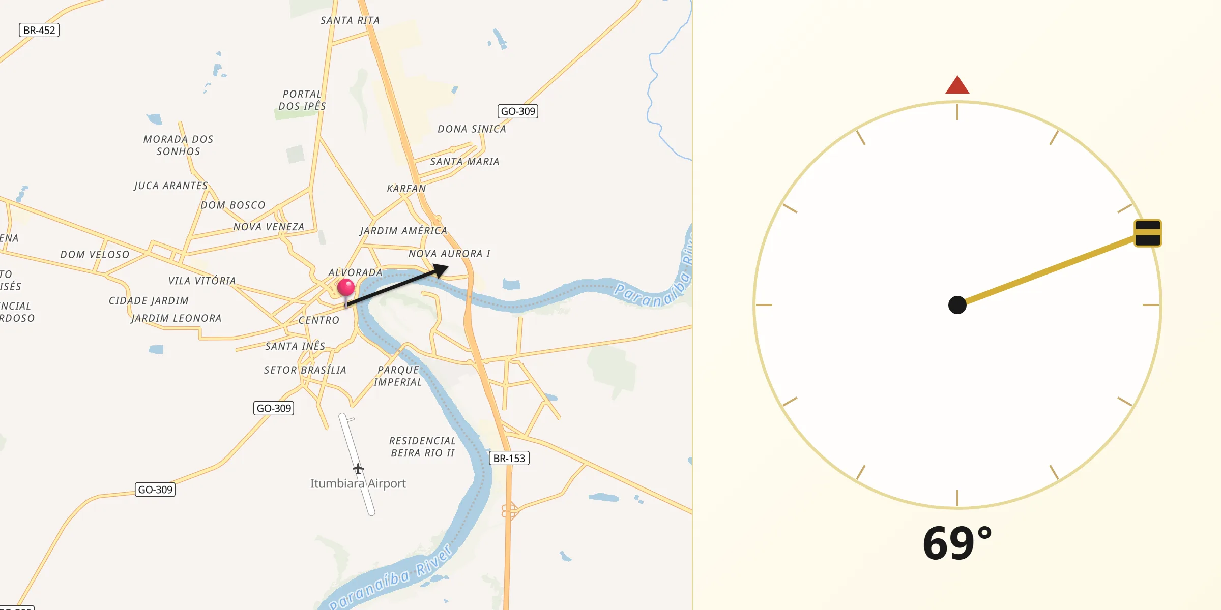 Direção da Qibla a partir de Itumbiara