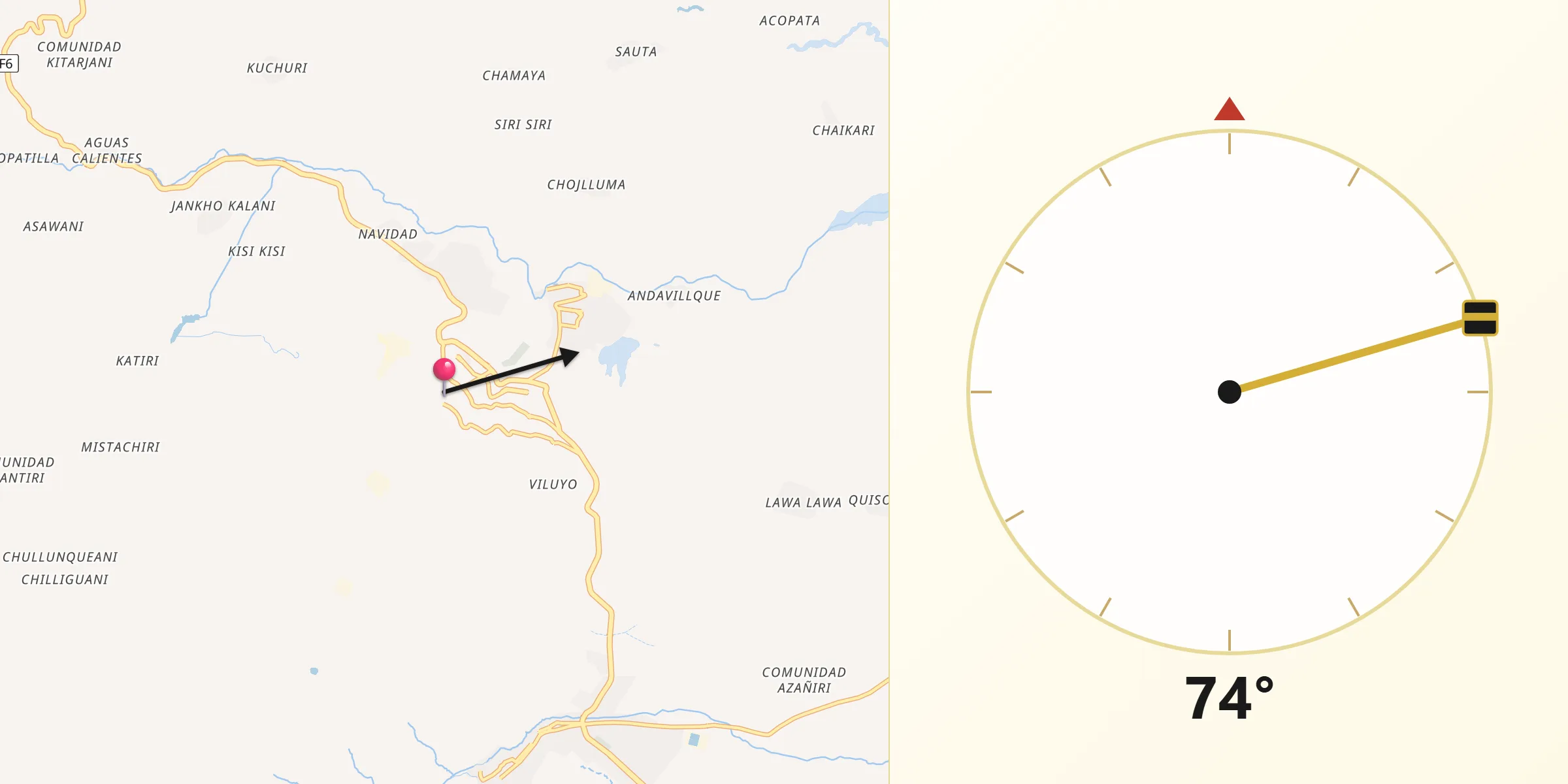 Dirección de la Qibla desde Llallagua