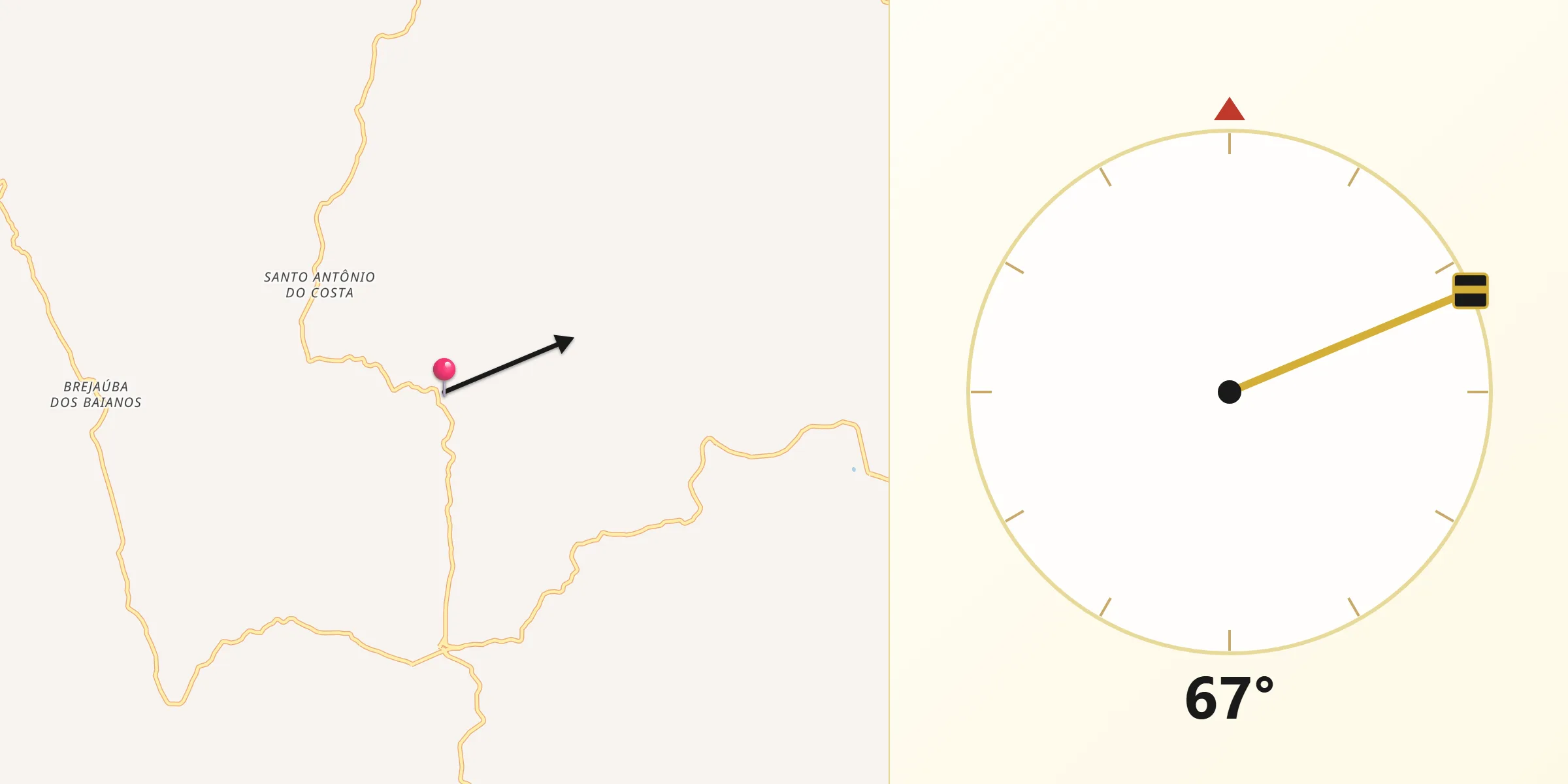 Direção da Qibla a partir de Virgolândia