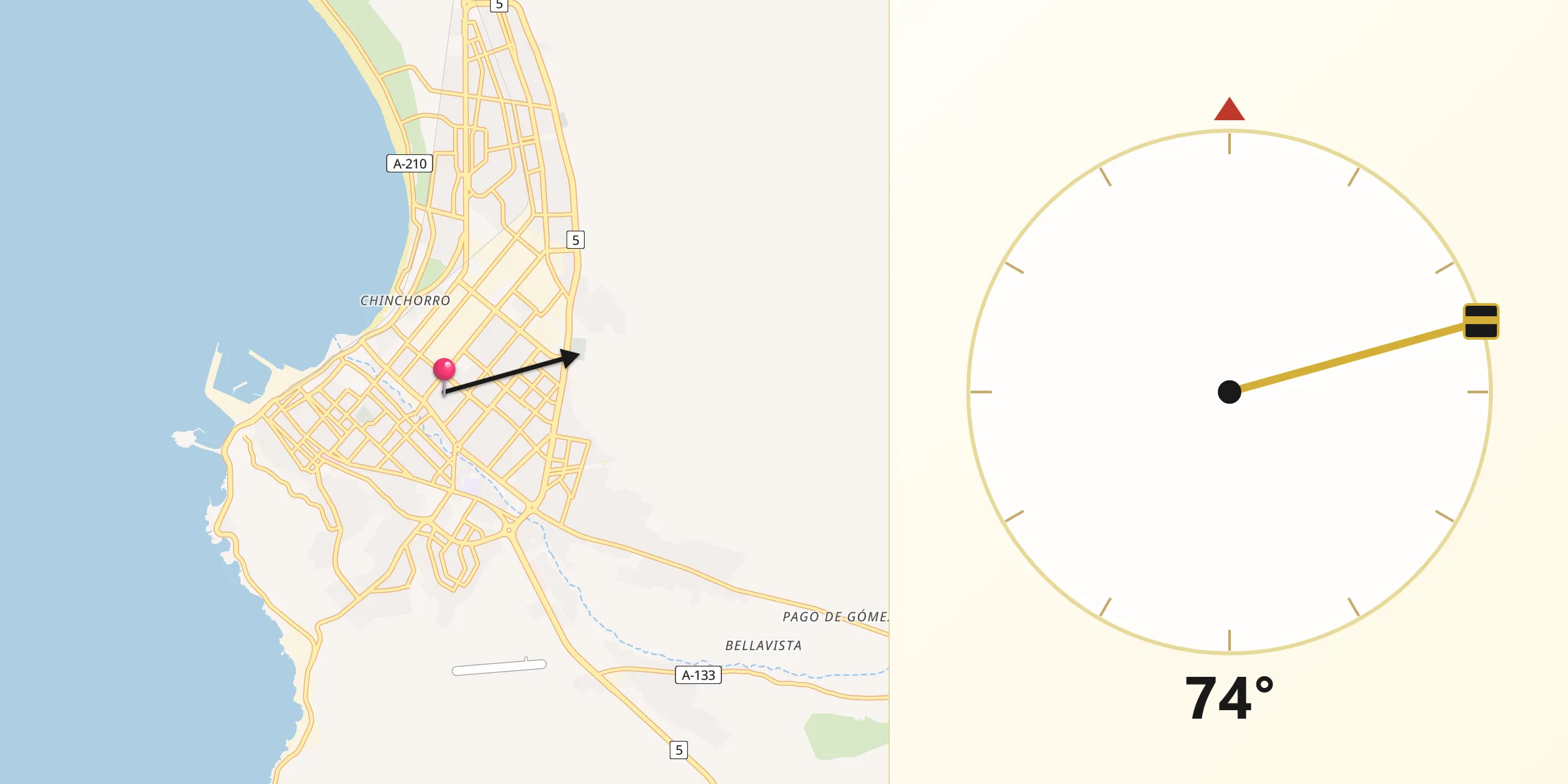 Dirección de la Qibla desde Arica