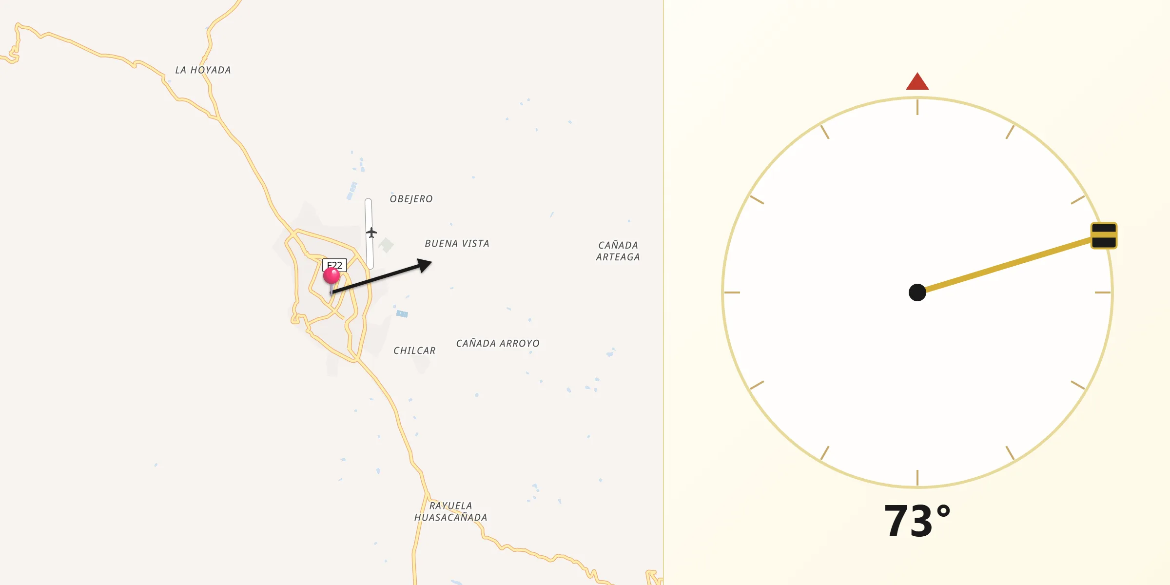 Dirección de la Qibla desde Vallegrande