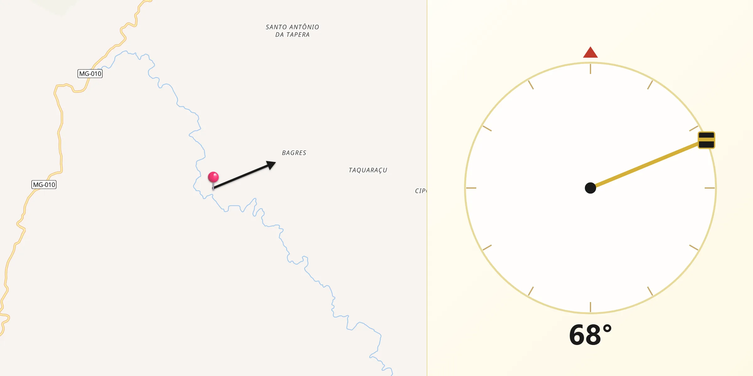 Direção da Qibla a partir de Santo Antônio do Itambé