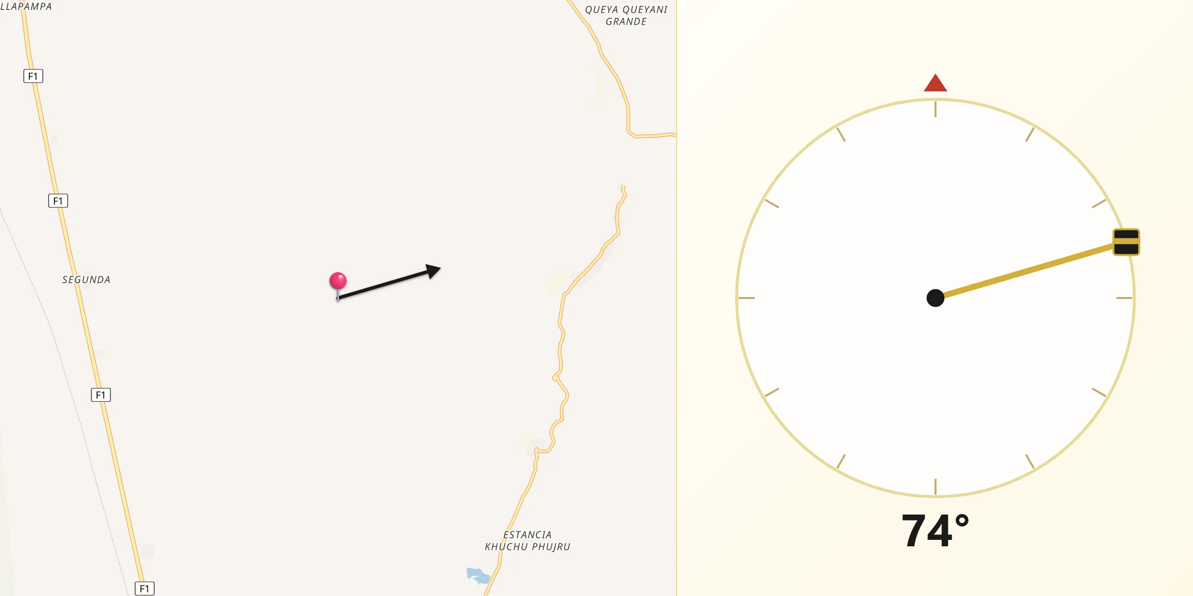 Dirección de la Qibla desde Provincia Poopó
