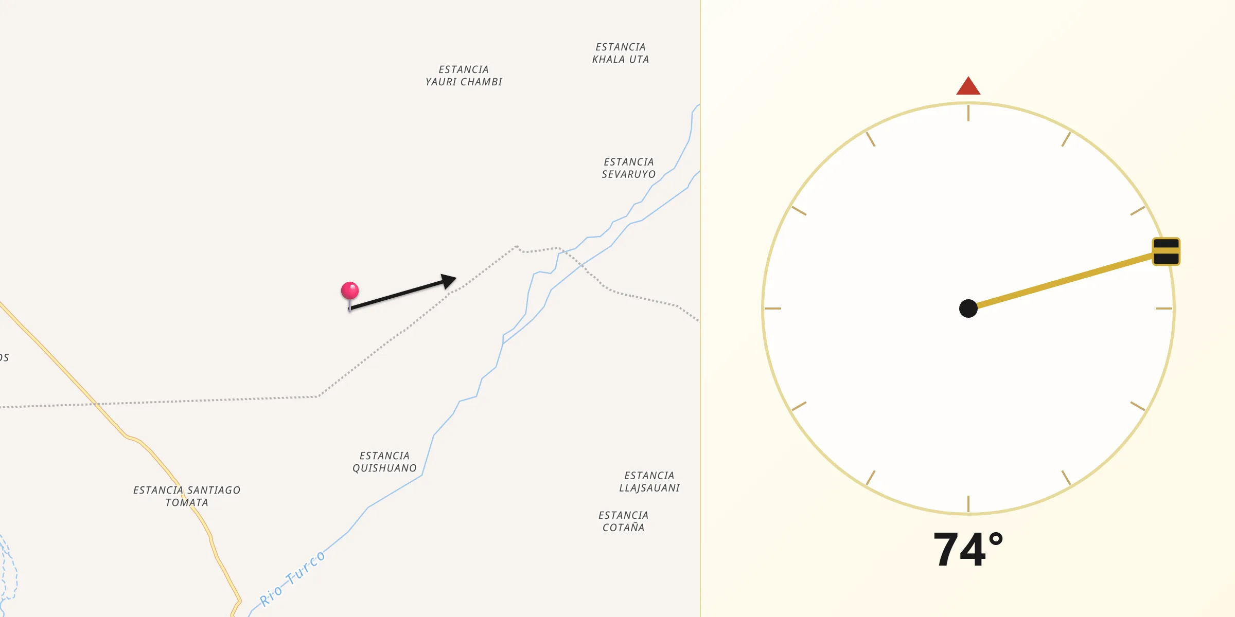 Dirección de la Qibla desde Sud Carangas