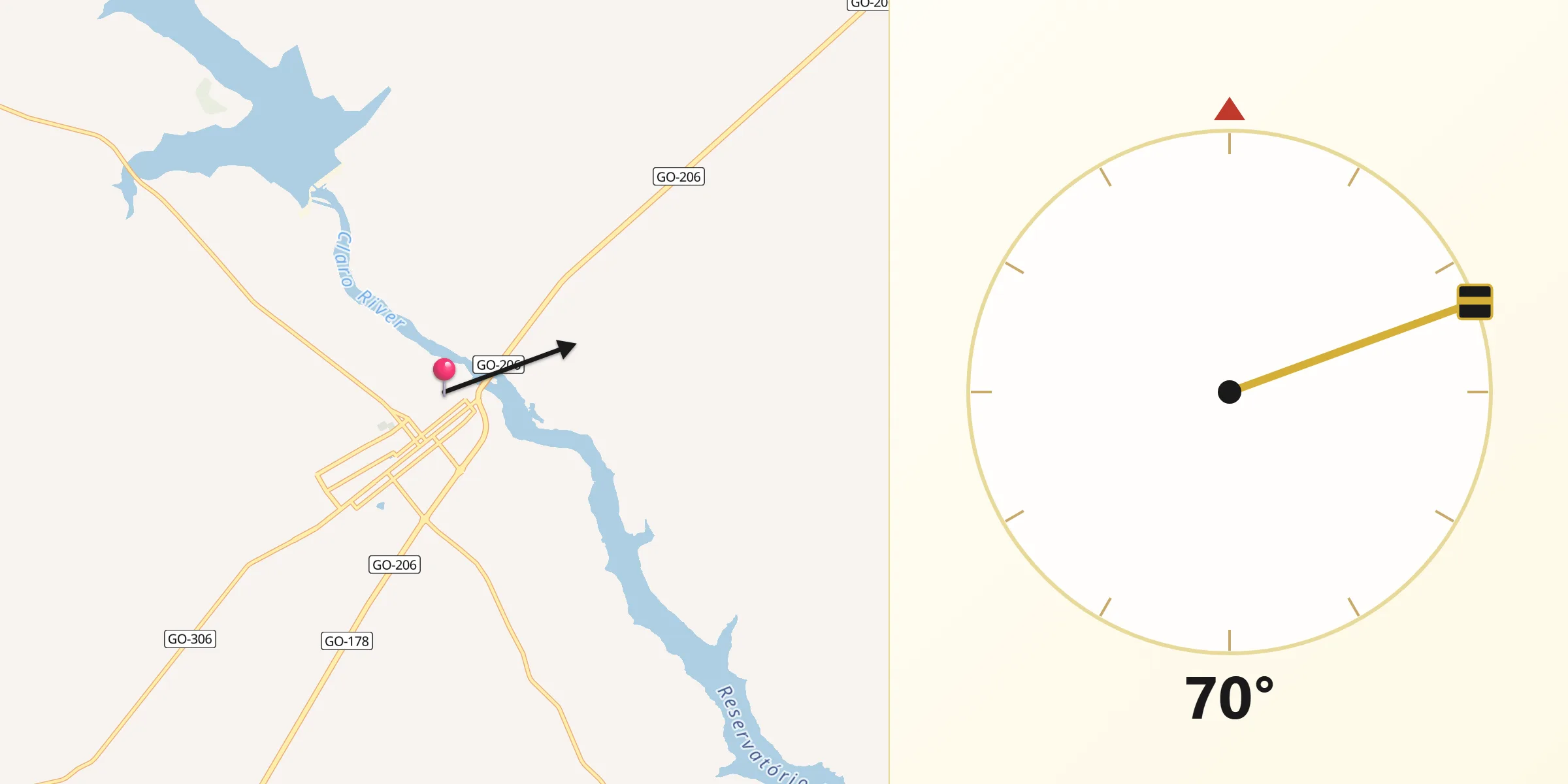 Direção da Qibla a partir de Caçu