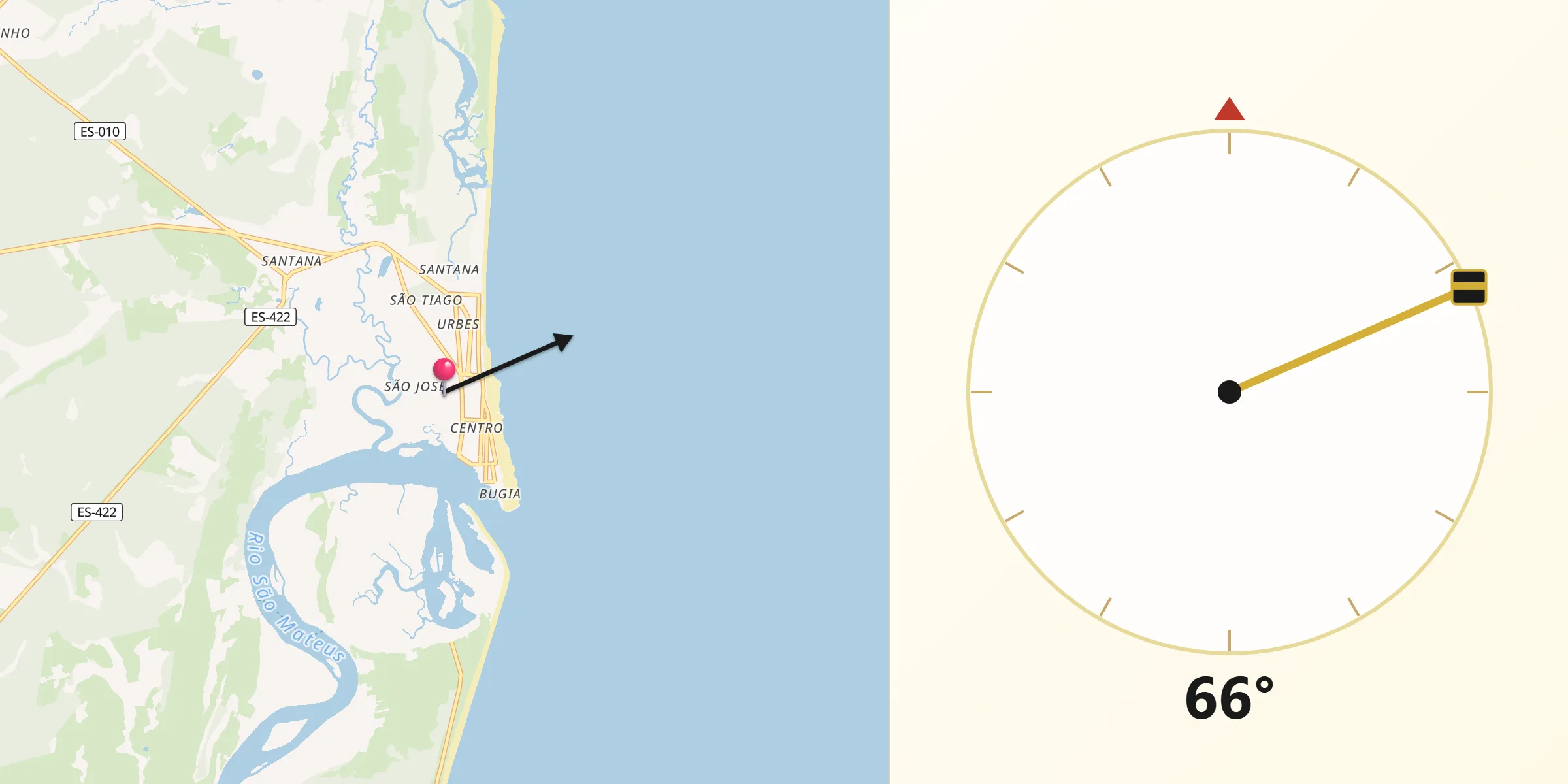 Direção da Qibla a partir de Conceição da Barra