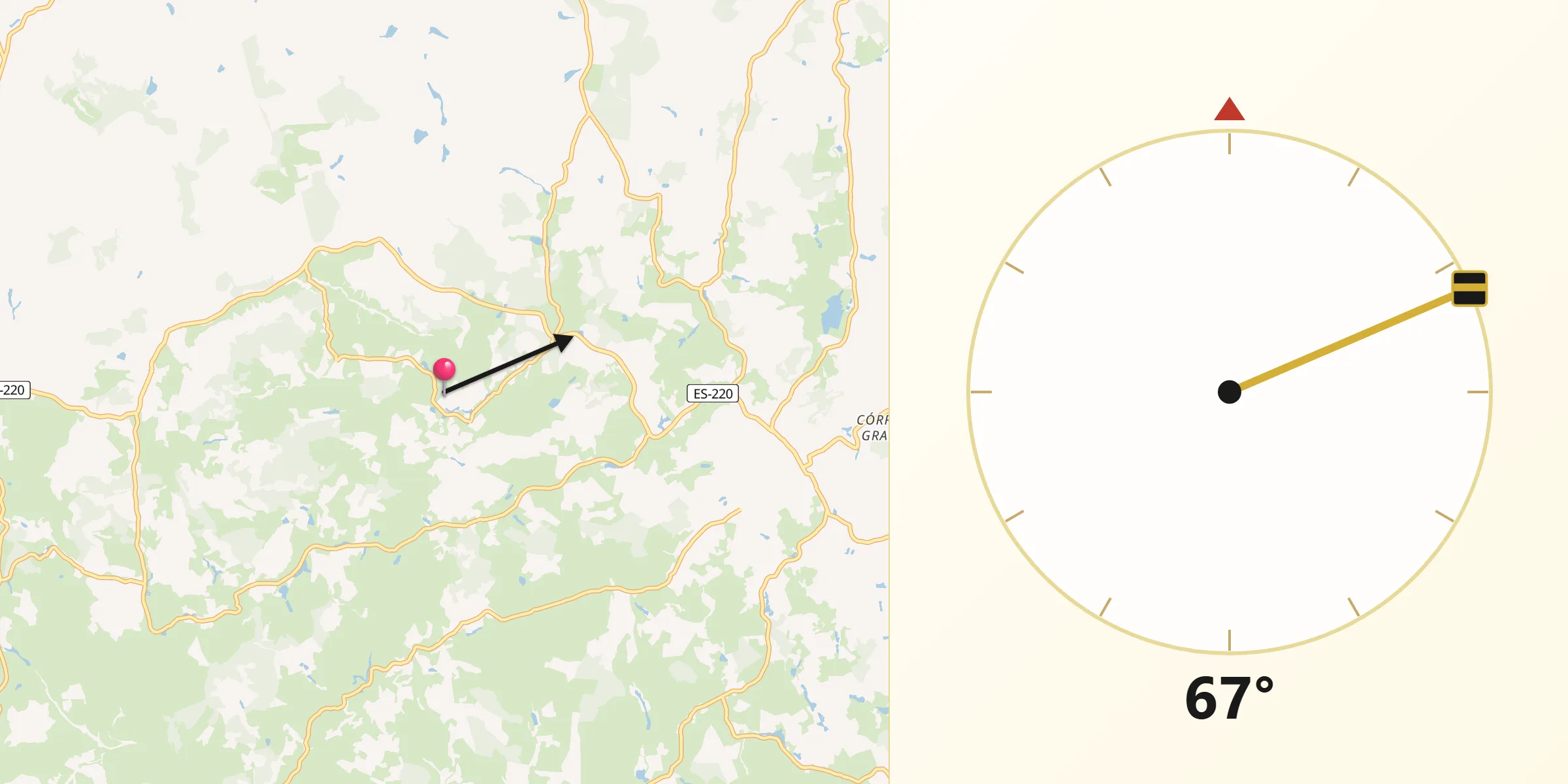 Direção da Qibla a partir de Vila Pavão