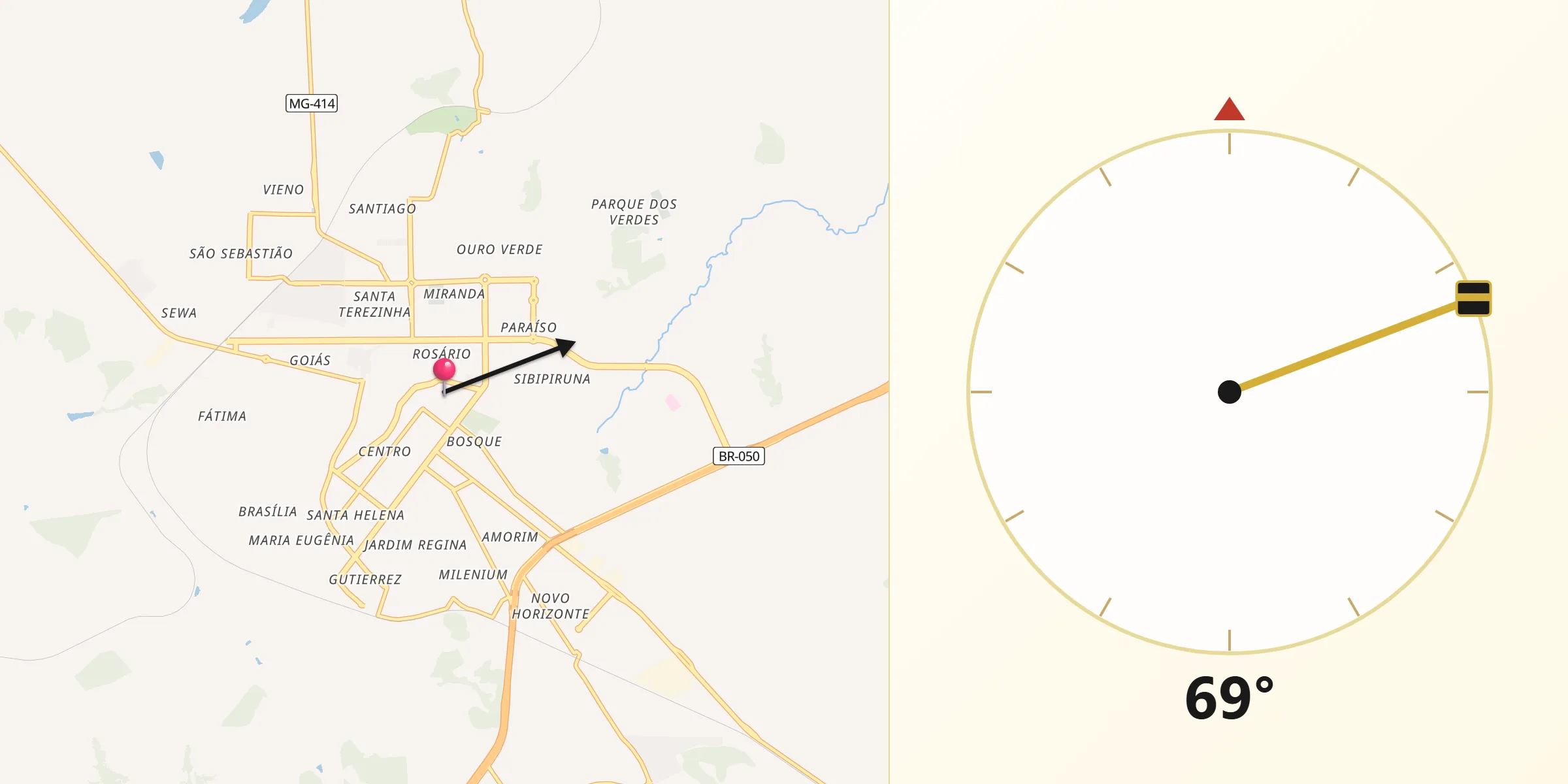 Direção da Qibla a partir de Araguari
