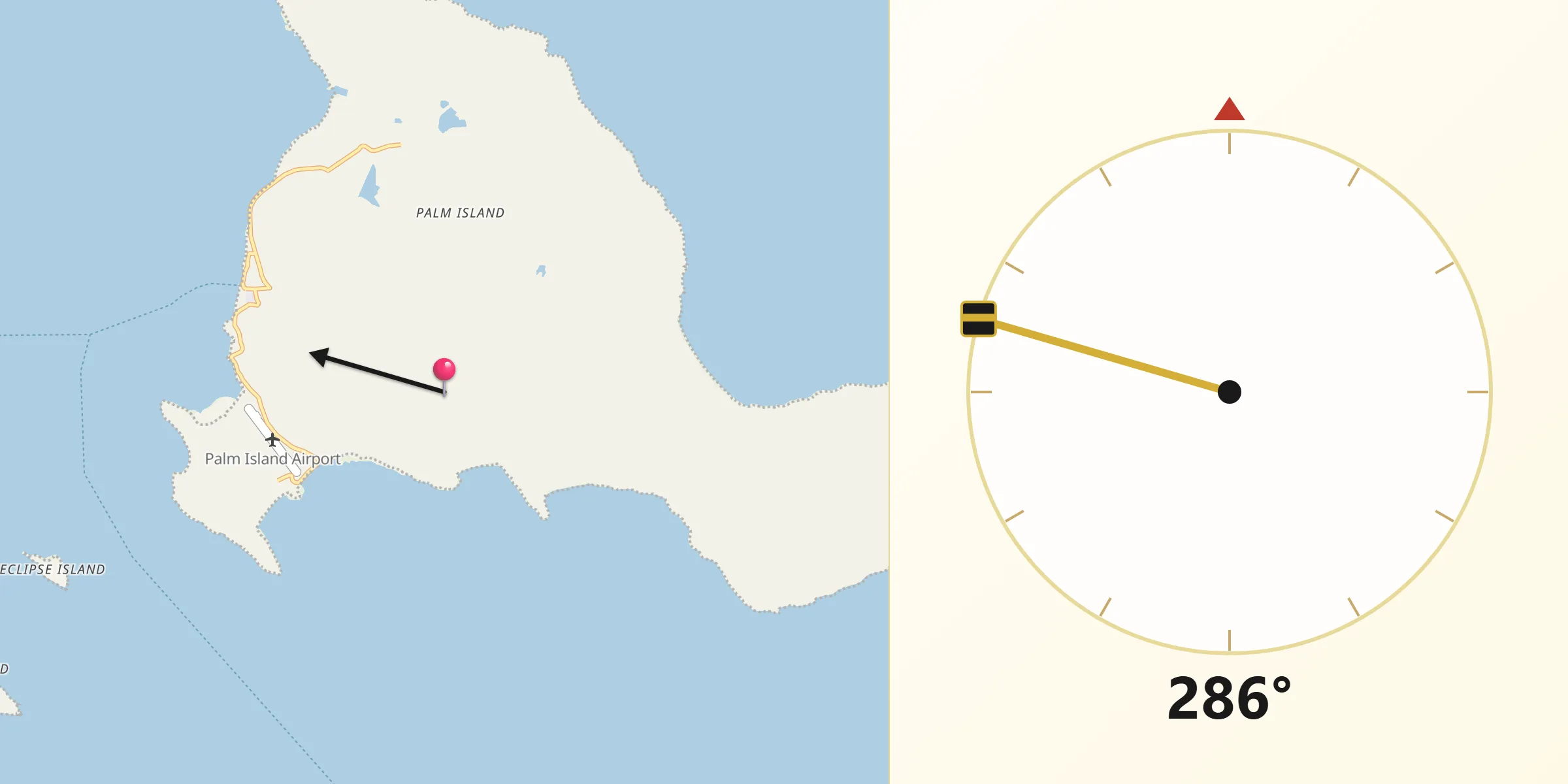 Qibla Direction from Palm Island
