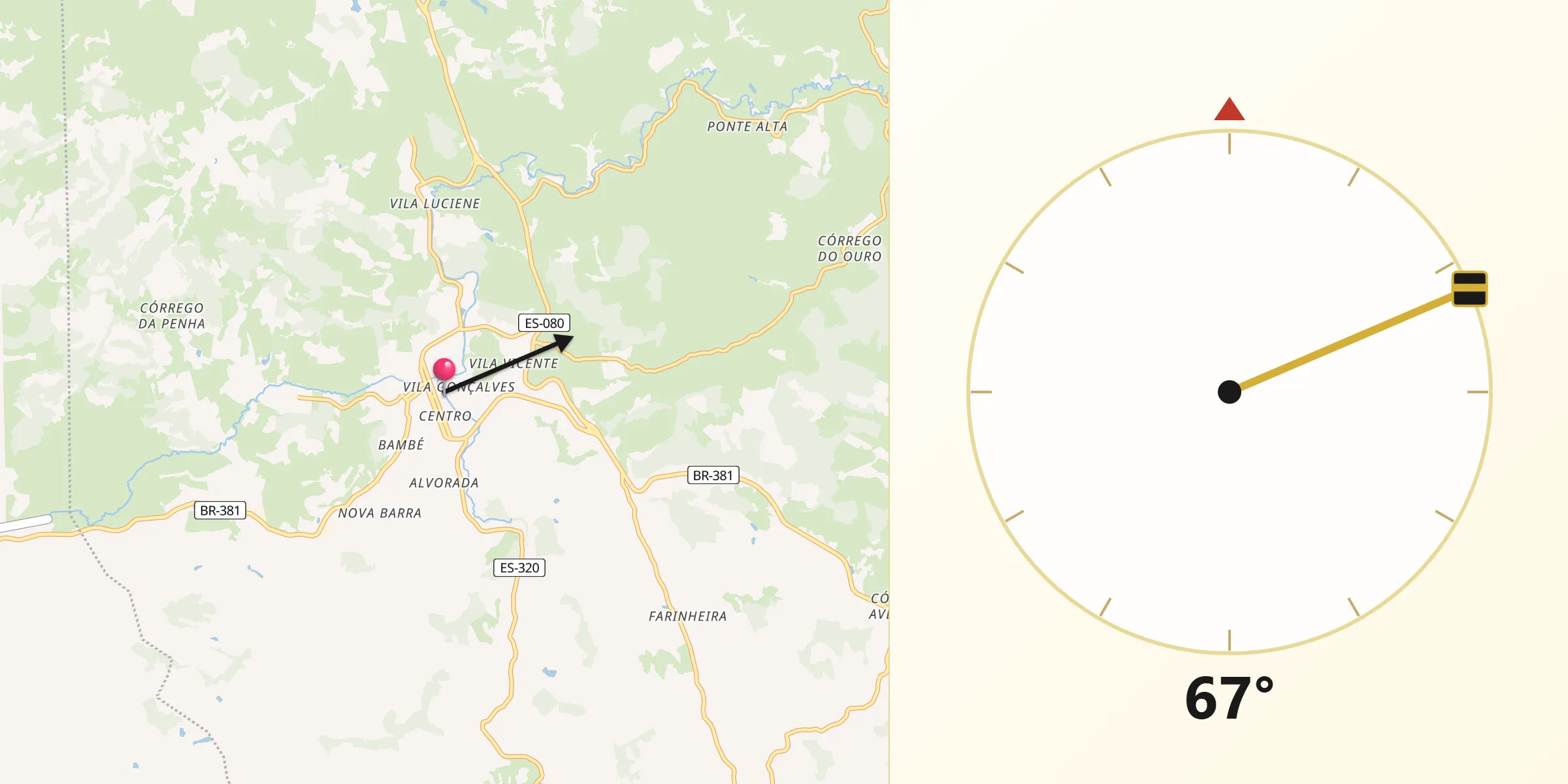Direção da Qibla a partir de Barra de São Francisco