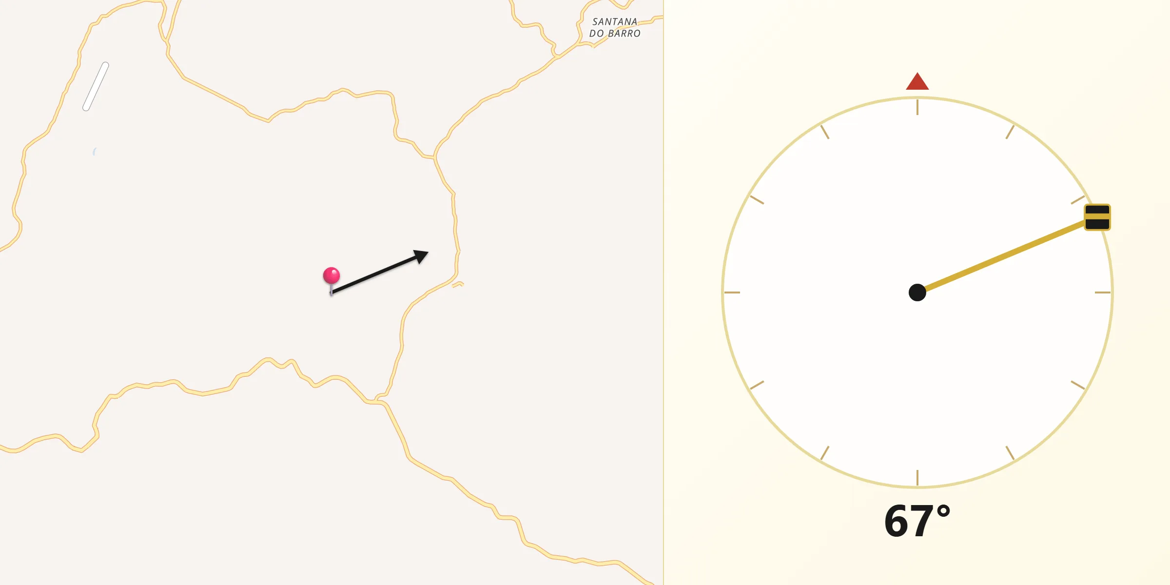 Direção da Qibla a partir de Divinolândia de Minas