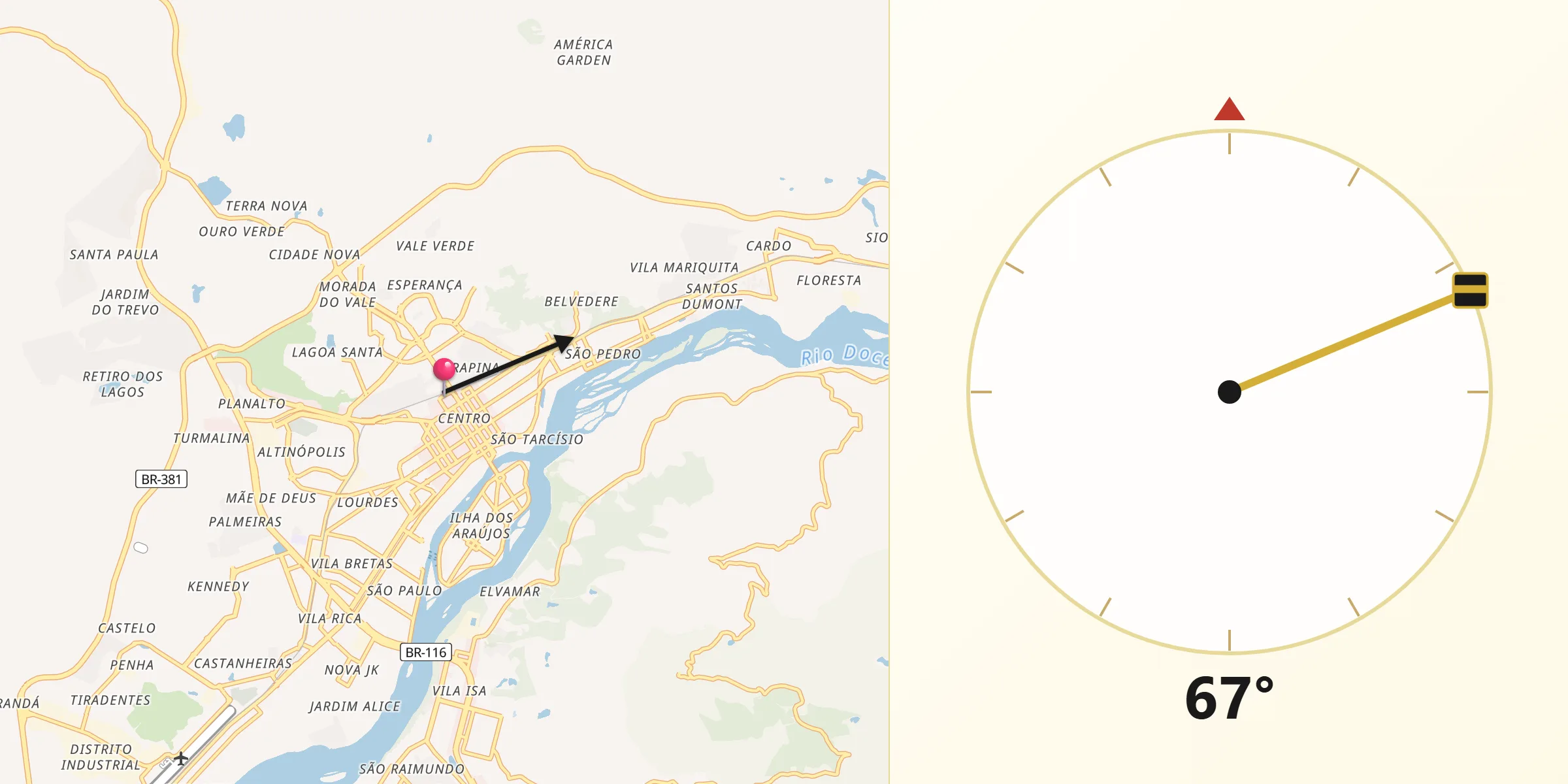 Direzione della Qibla da Governador Valadares
