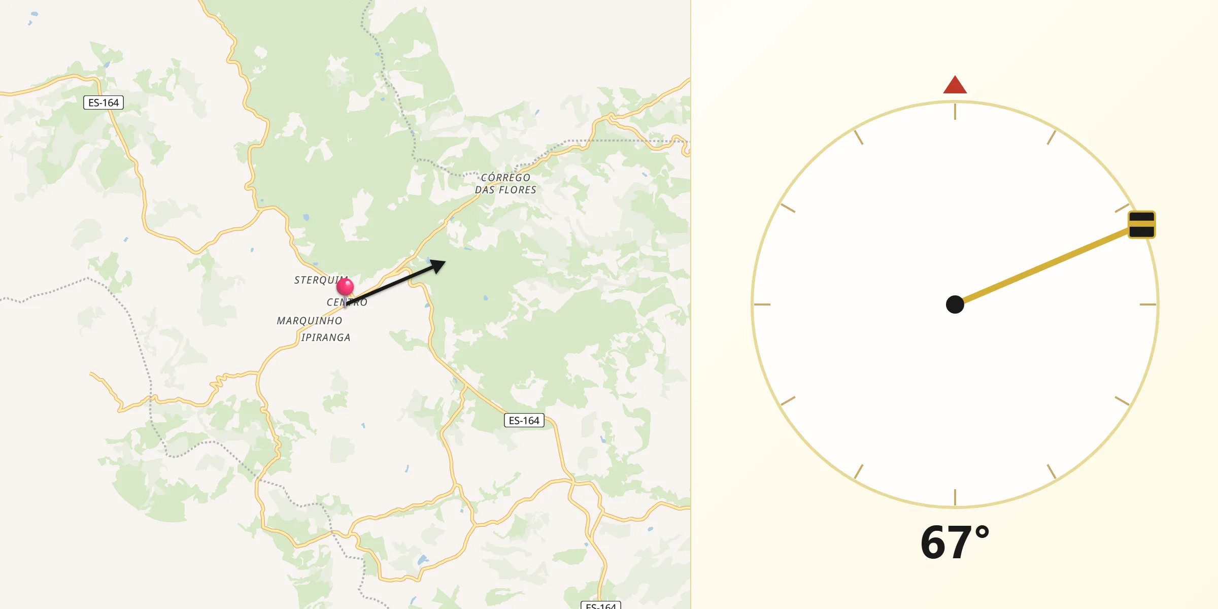 Direção da Qibla a partir de Mantenópolis