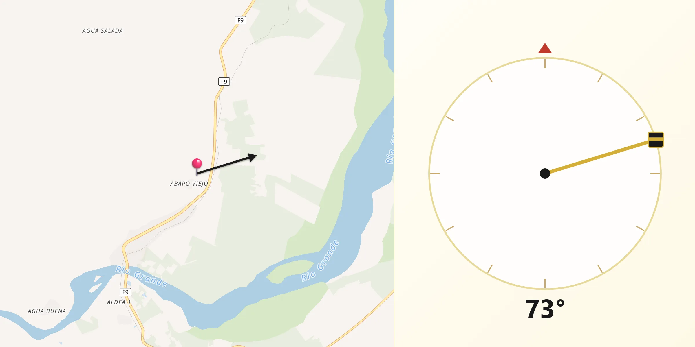 Dirección de la Qibla desde Abapó
