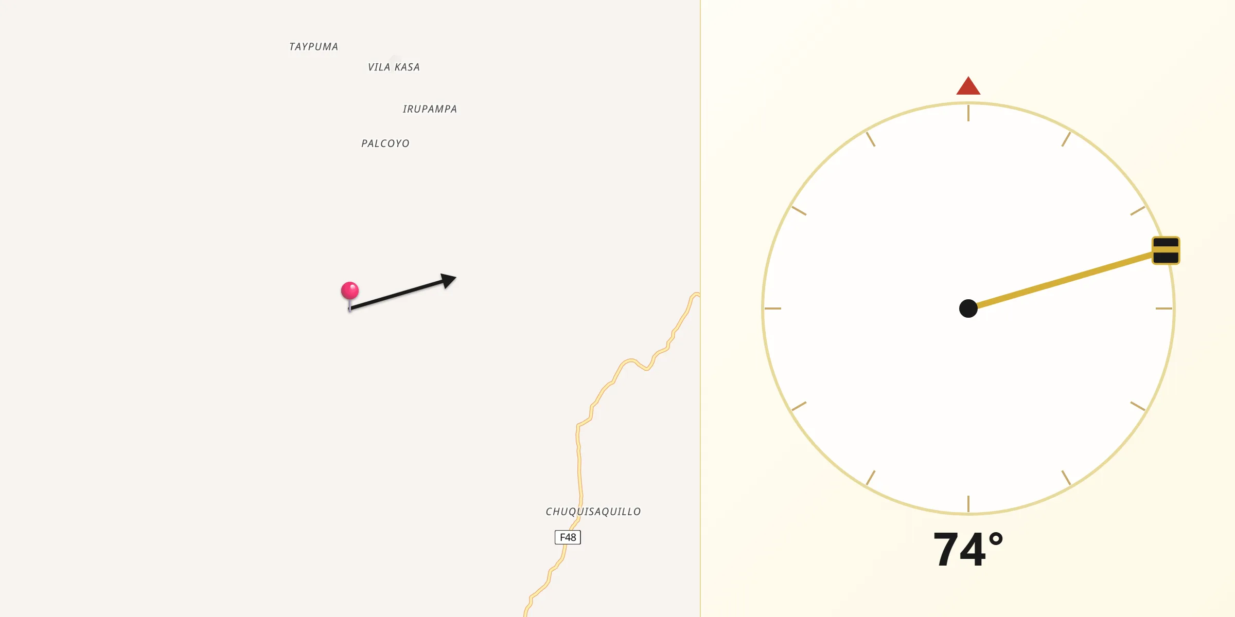 Dirección de la Qibla desde Provincia Chayanta