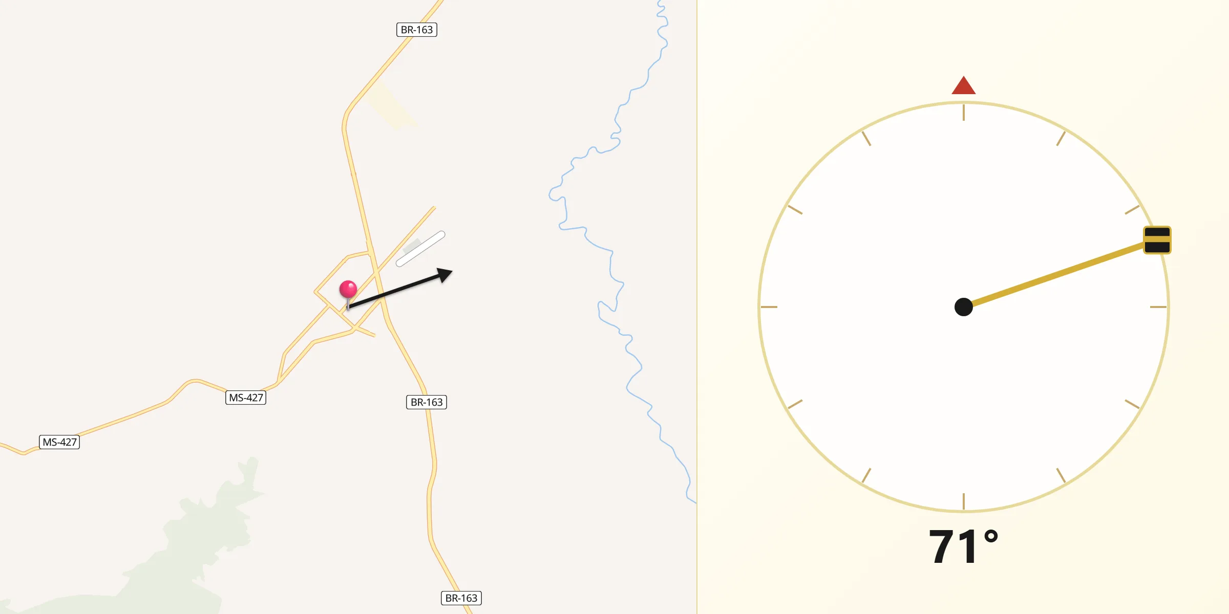 Direção da Qibla a partir de Rio Verde de Mato Grosso
