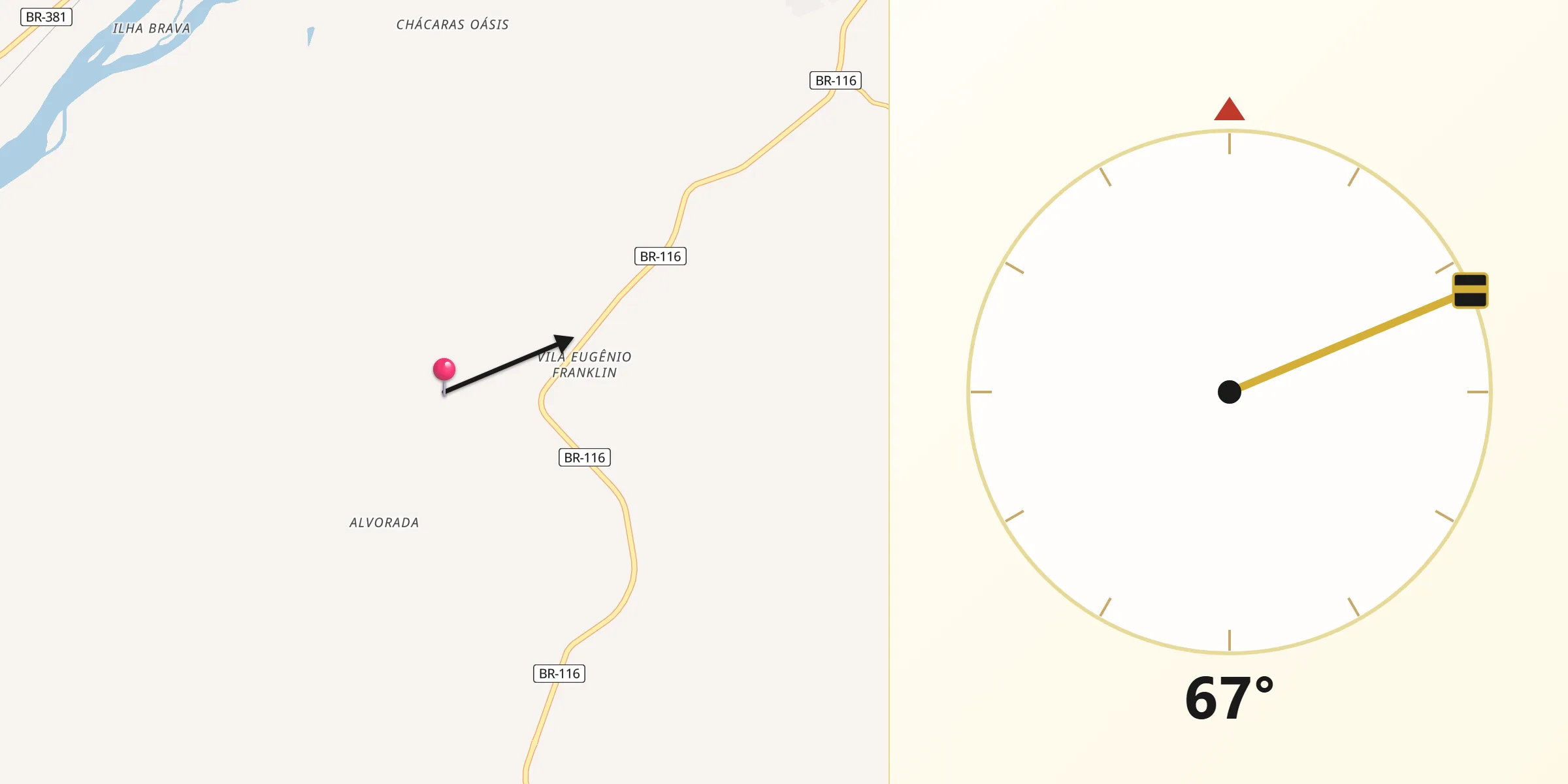 Direção da Qibla a partir de Alpercata