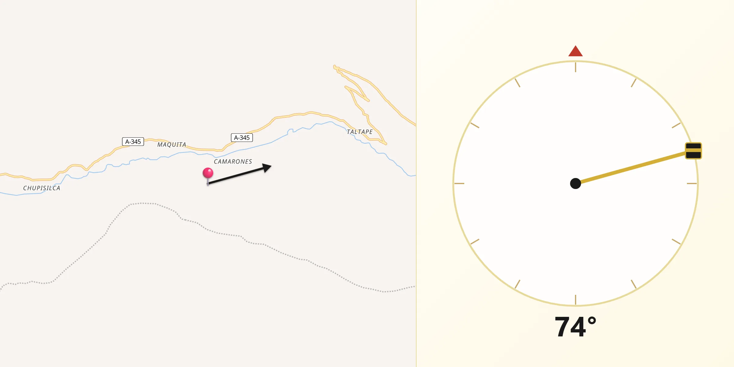 Dirección de la Qibla desde Comuna de Camarones