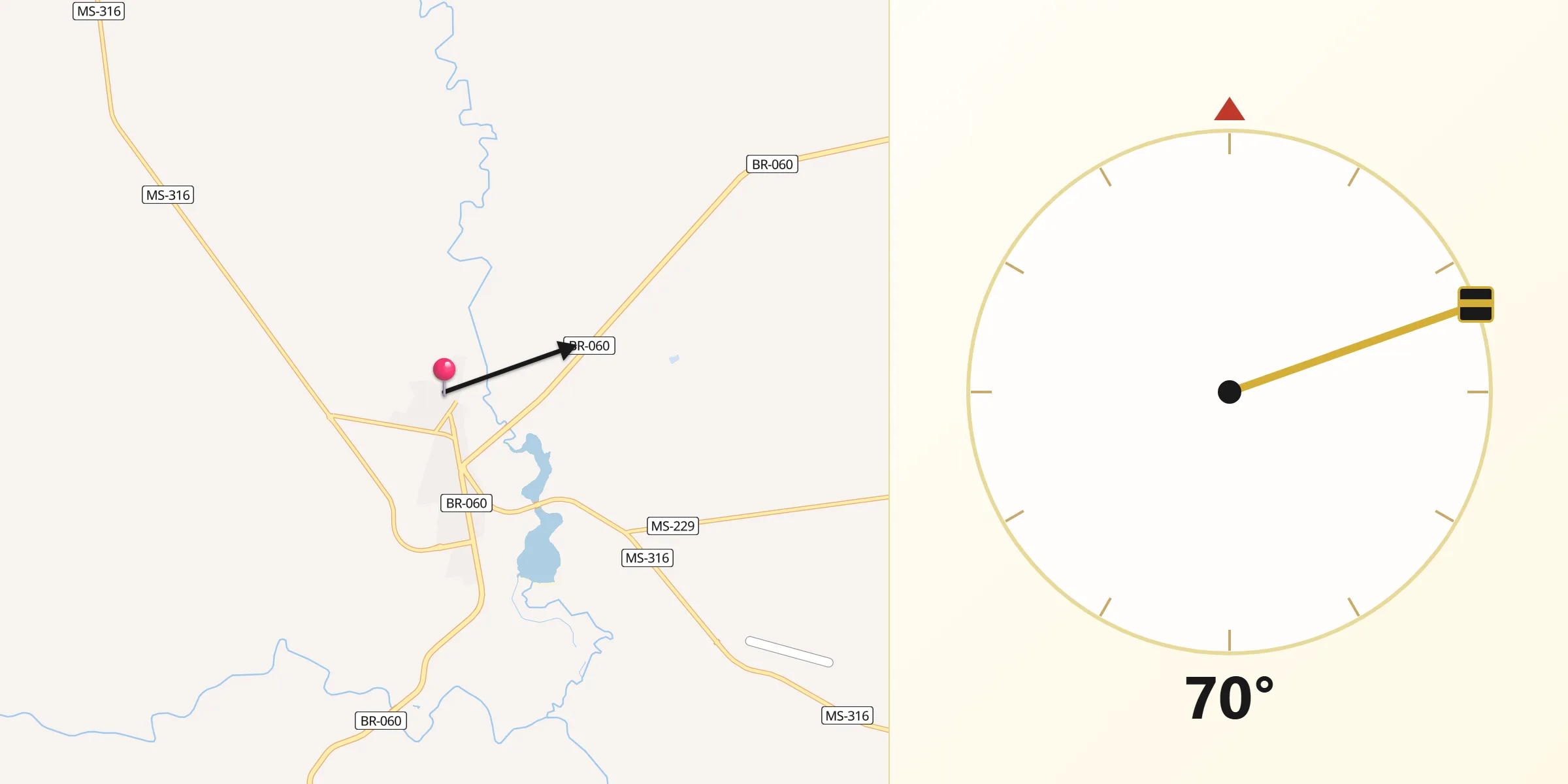 Direção da Qibla a partir de Paraíso das Águas