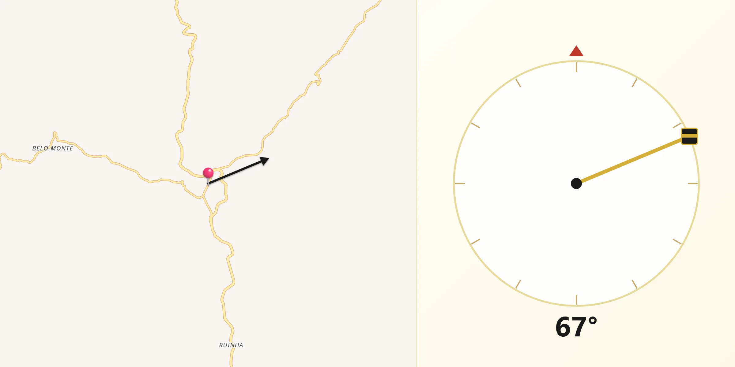 Direção da Qibla a partir de Açucena