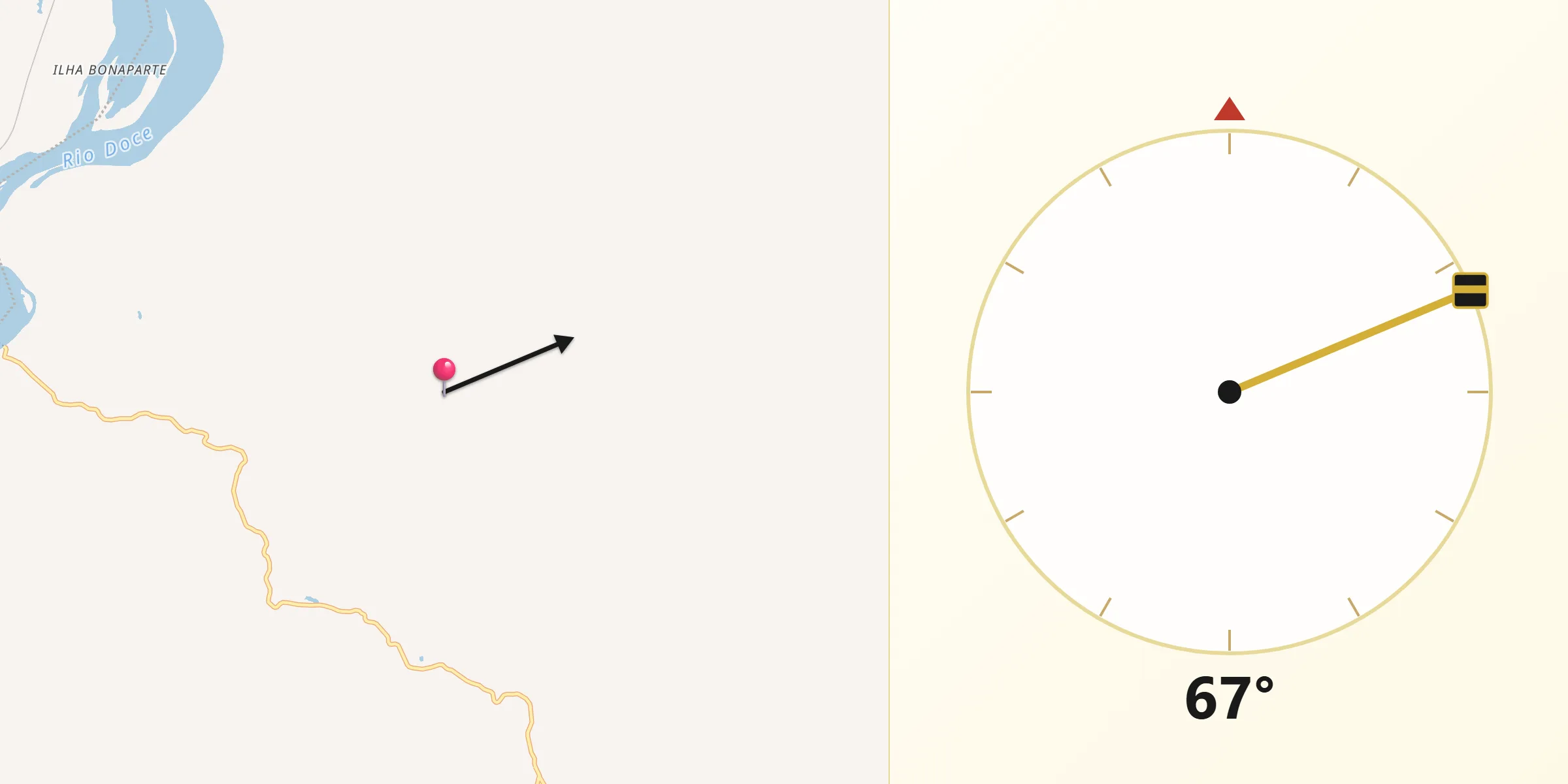 Direção da Qibla a partir de Fernandes Tourinho