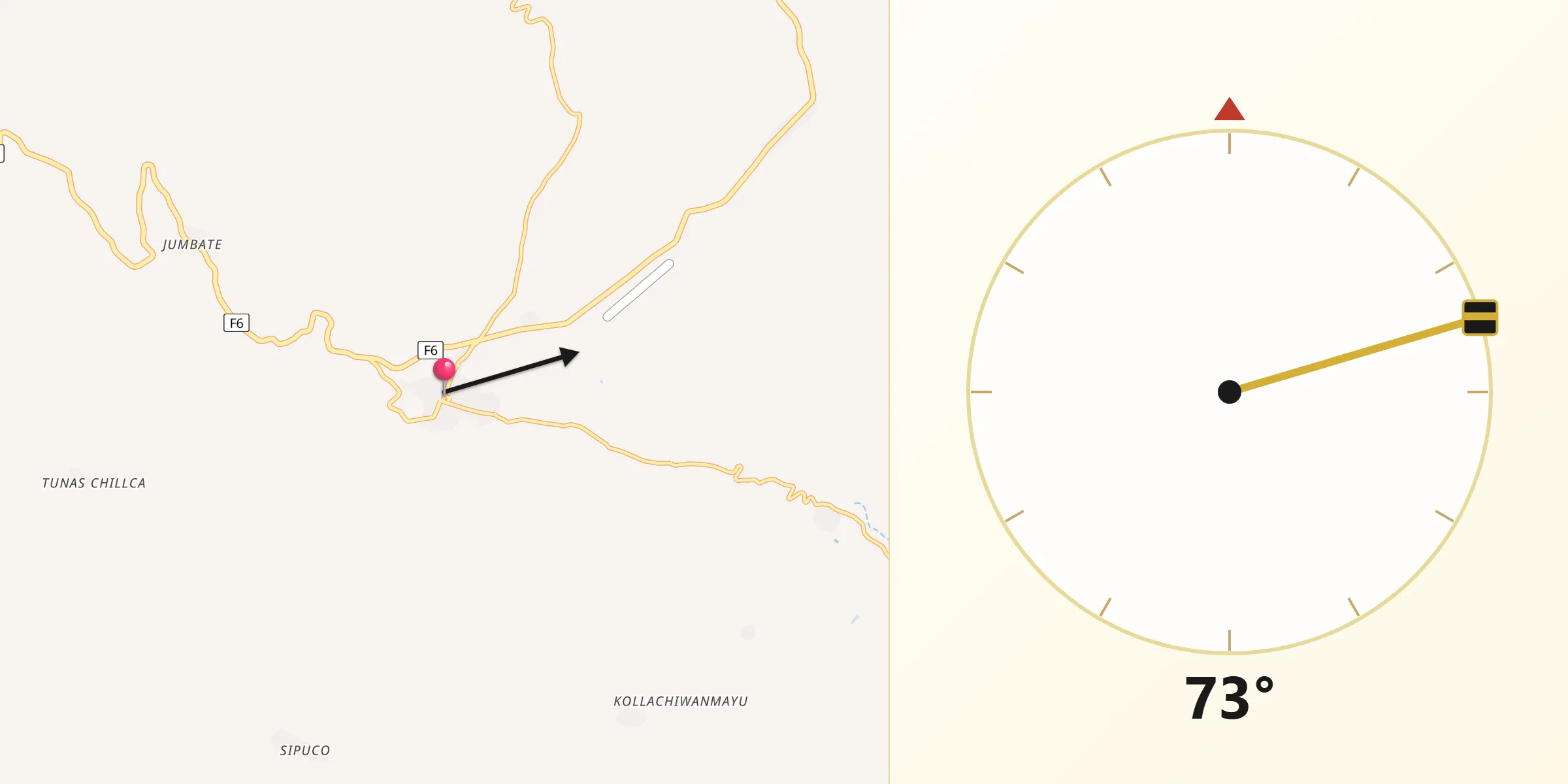 Dirección de la Qibla desde Tarabuco