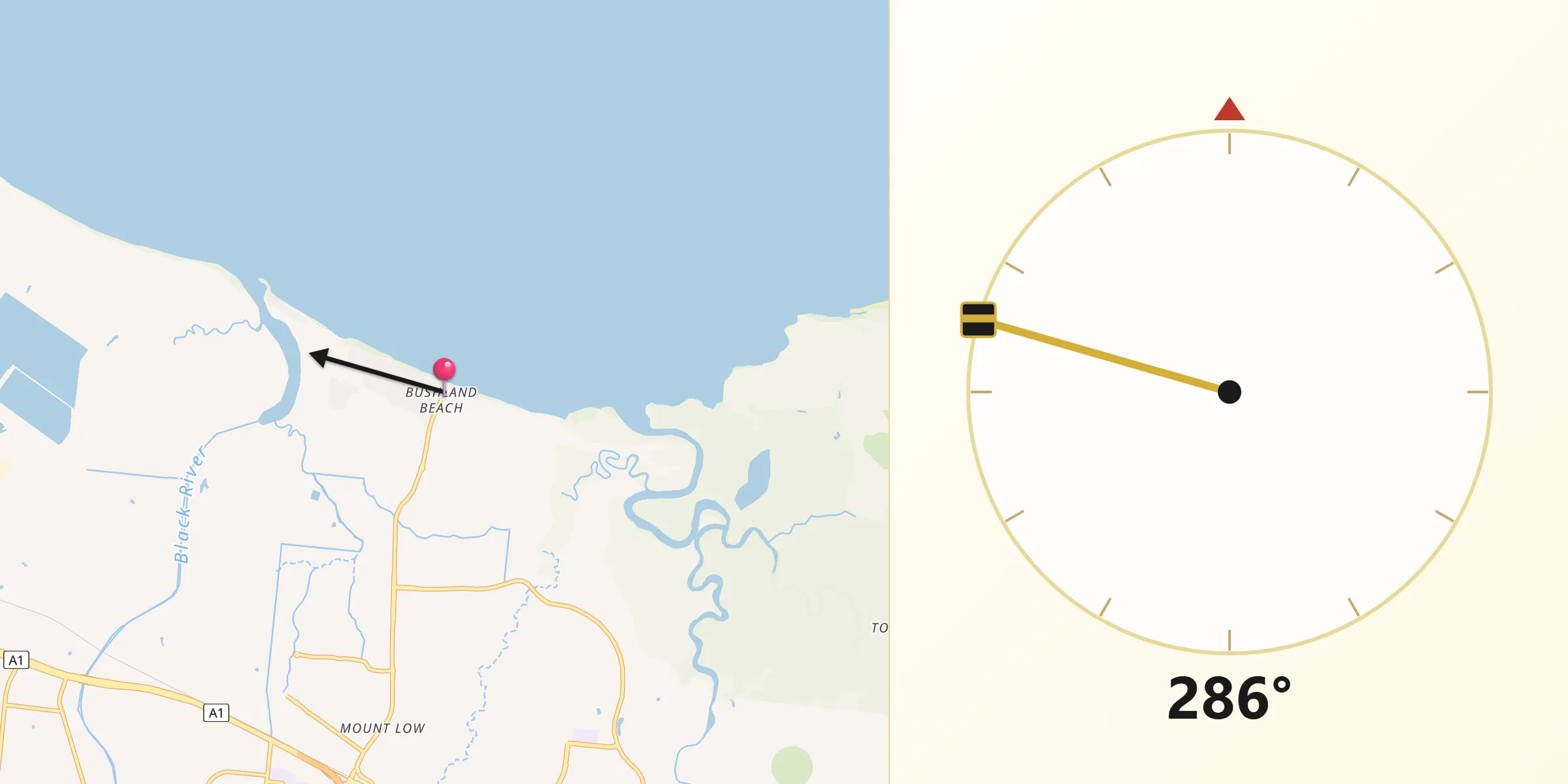 Qibla Direction from Bushland Beach