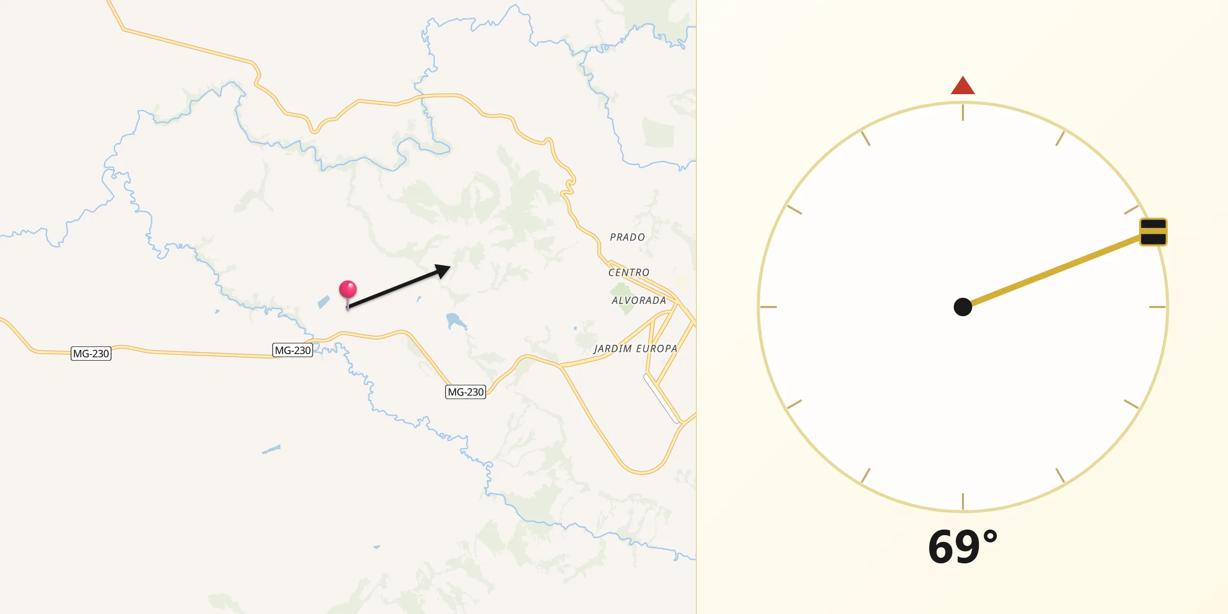 Direção da Qibla a partir de Rio Paranaíba