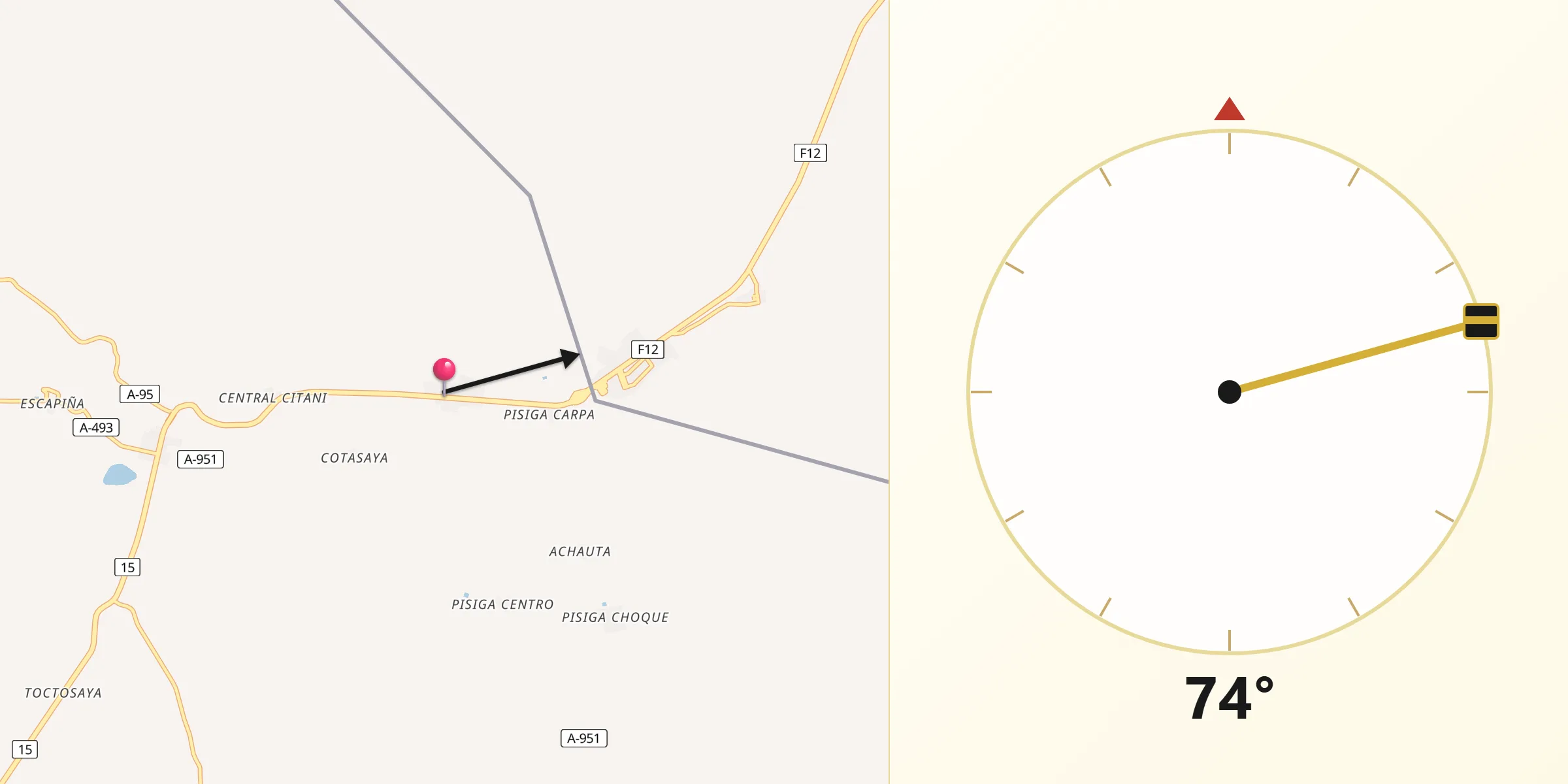 Dirección de la Qibla desde Colchane