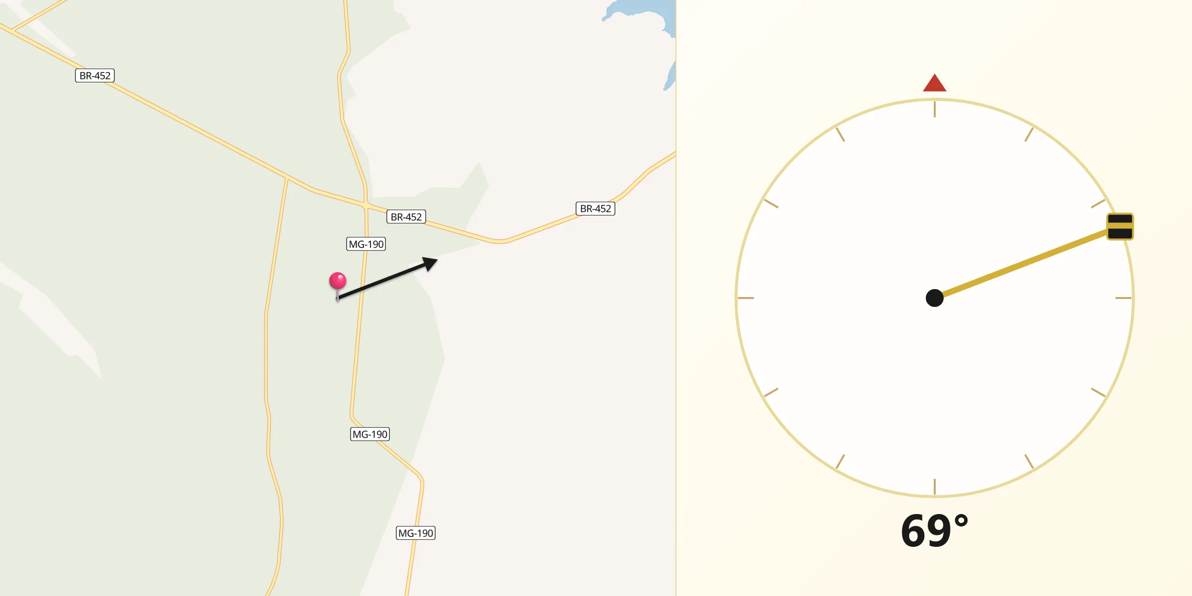 Direção da Qibla a partir de Nova Ponte