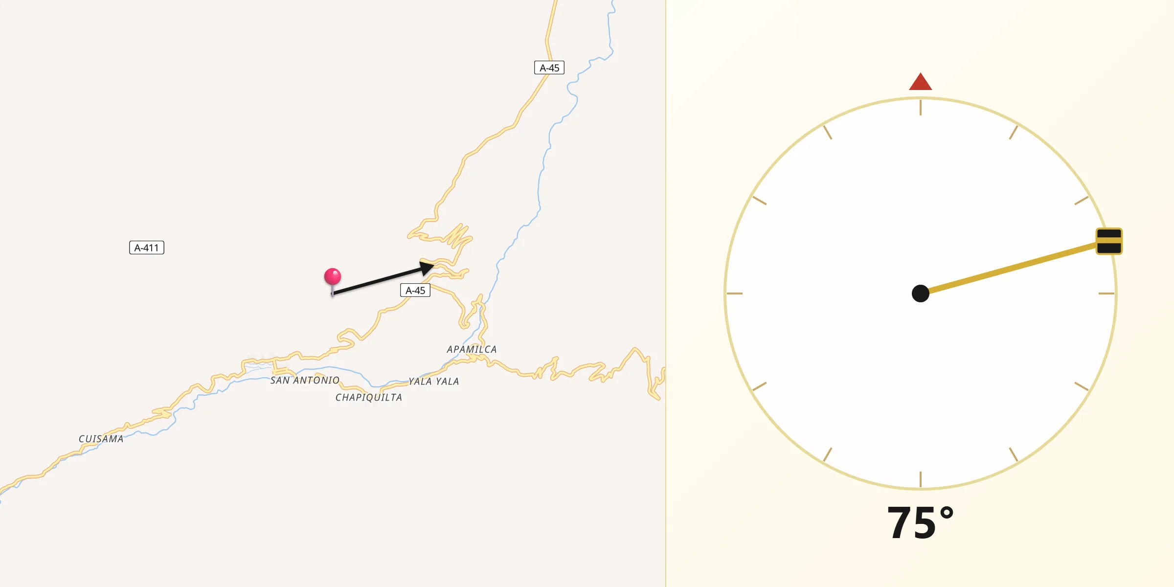 Dirección de la Qibla desde Camiña