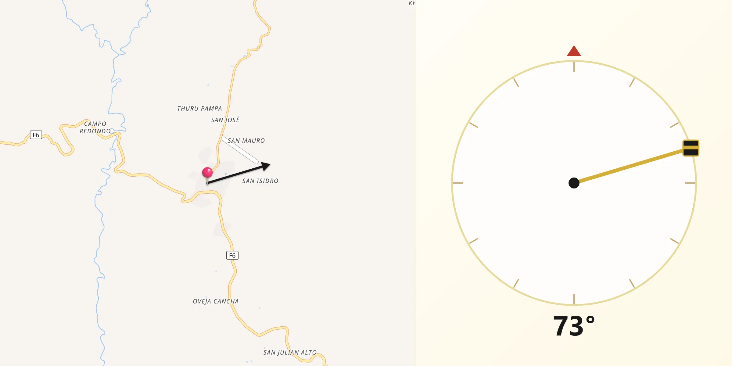 Dirección de la Qibla desde Padilla