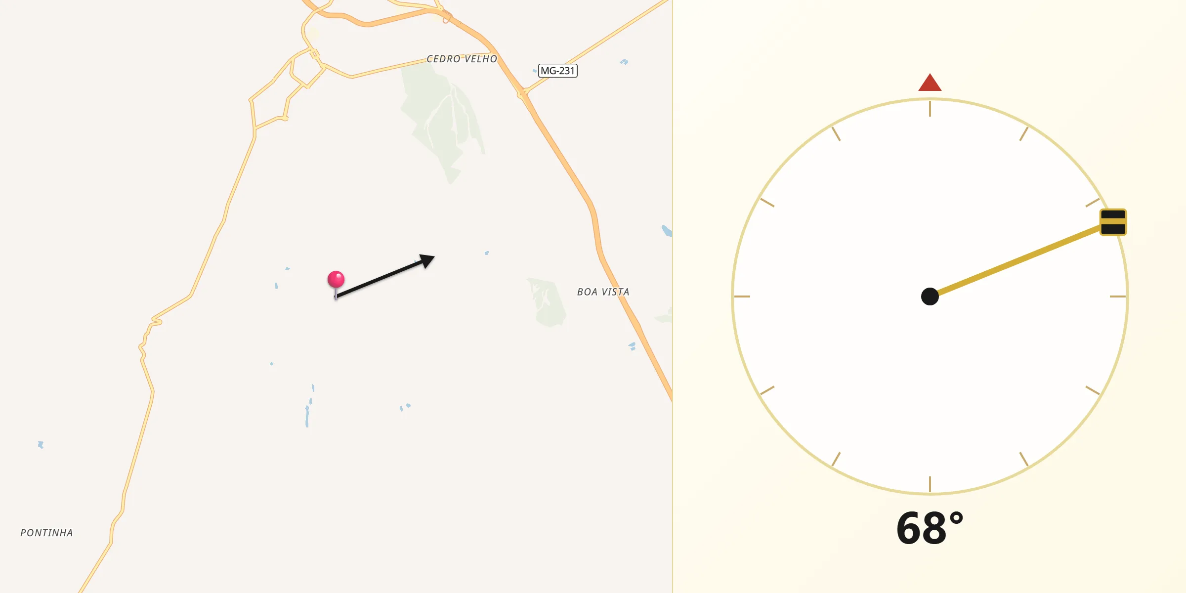 Direção da Qibla a partir de Caetanópolis