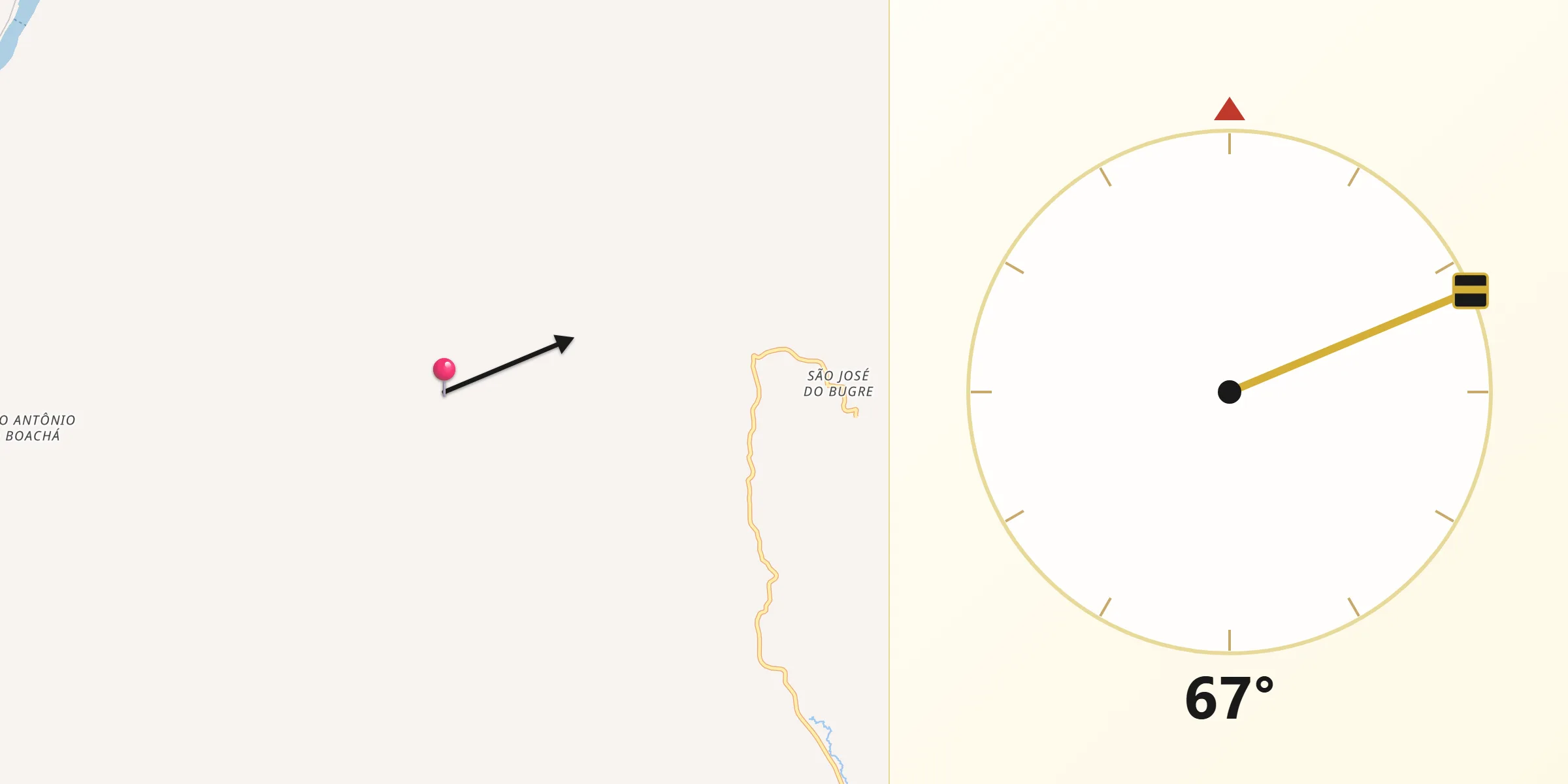 Direção da Qibla a partir de Bugre