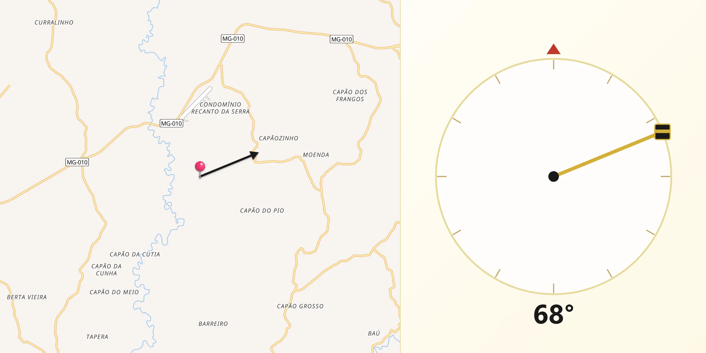 Direção da Qibla a partir de Jaboticatubas