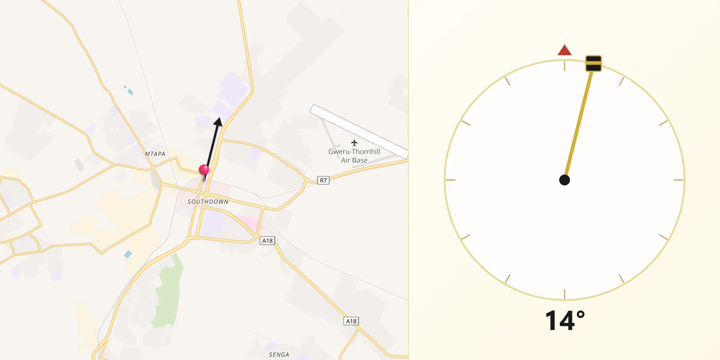 Qibla Direction from Gweru