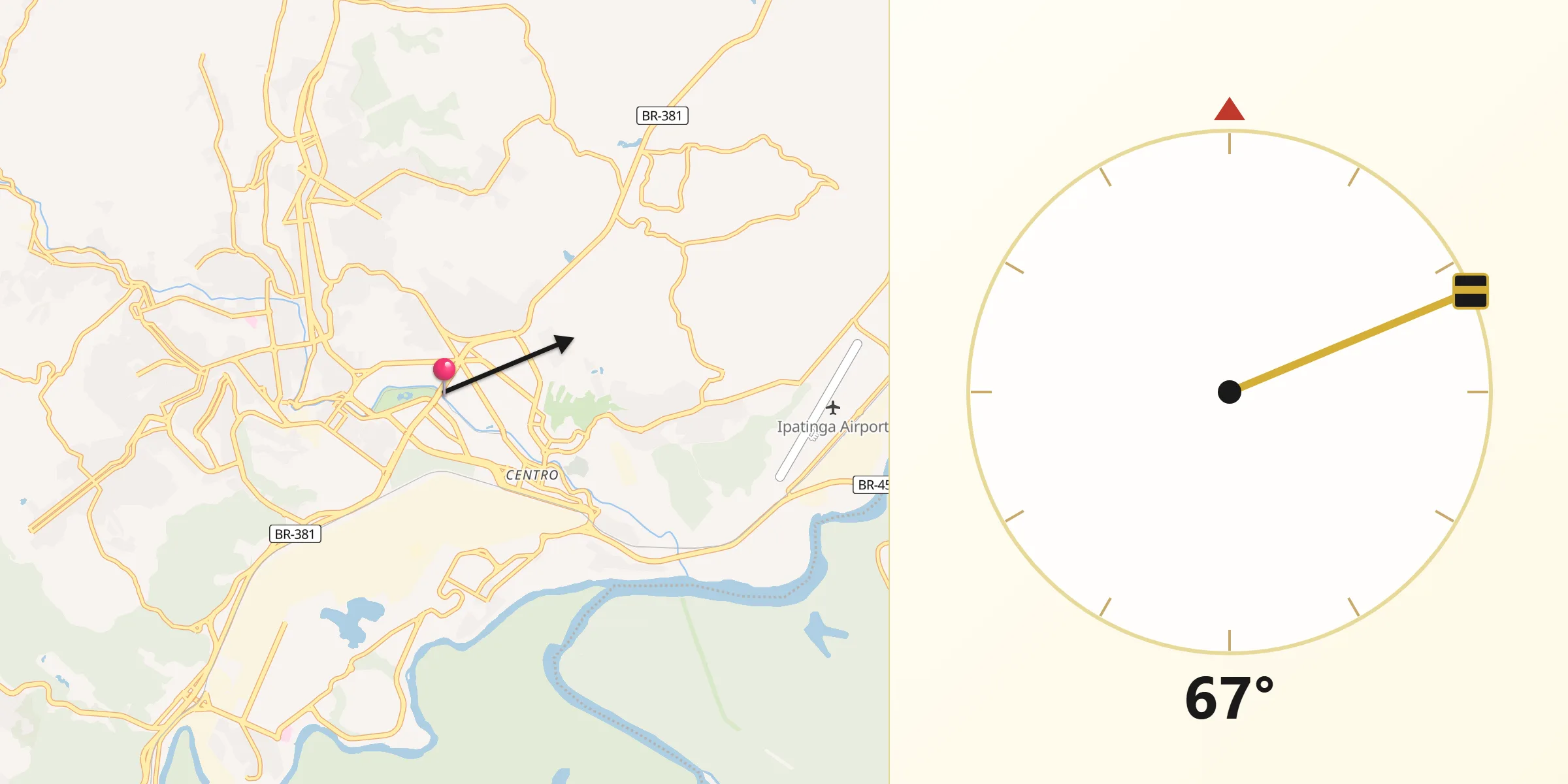 Direção da Qibla a partir de Ipatinga