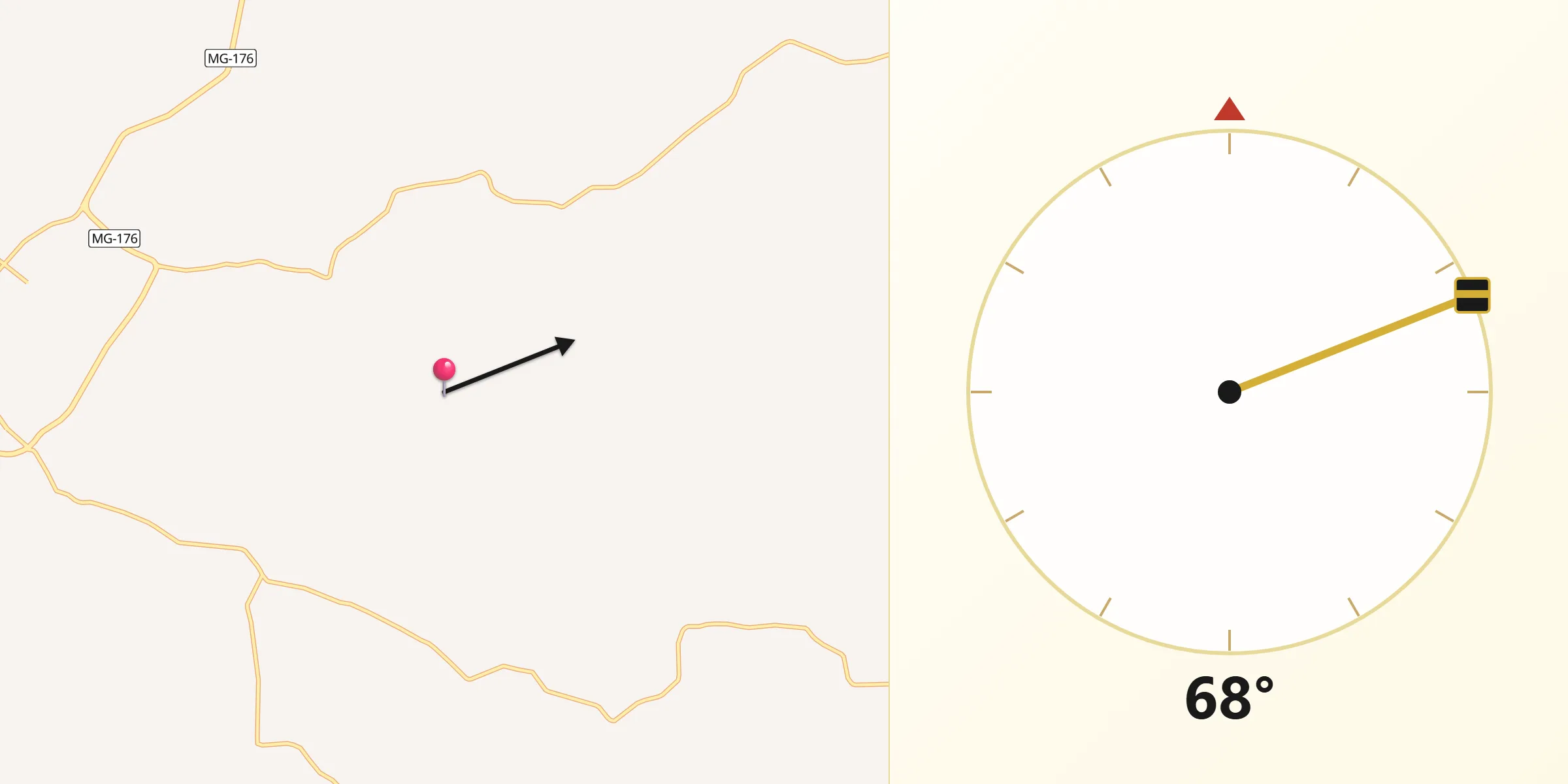 Direção da Qibla a partir de Dores do Indaiá