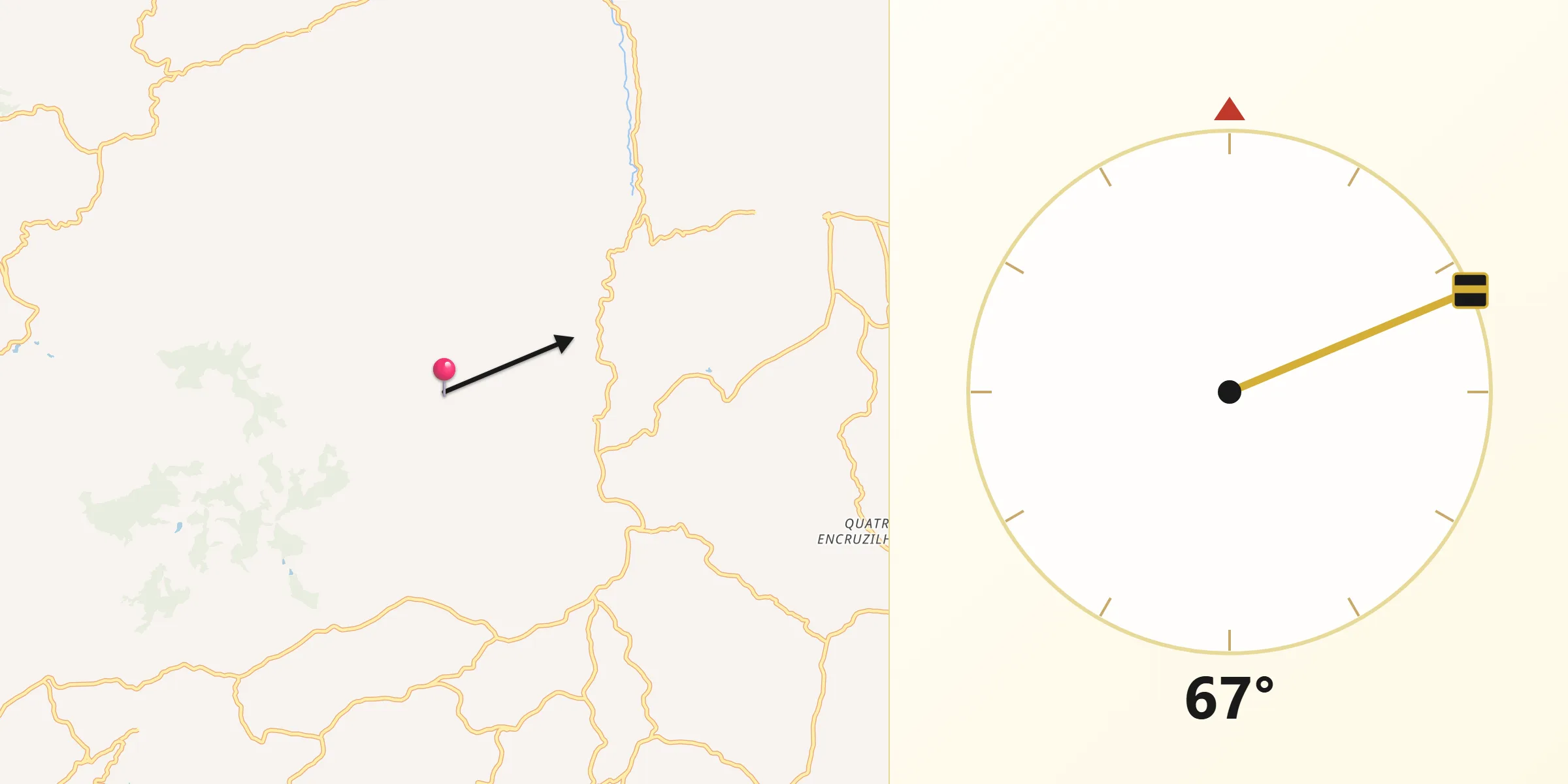 Direção da Qibla a partir de São Domingos das Dores