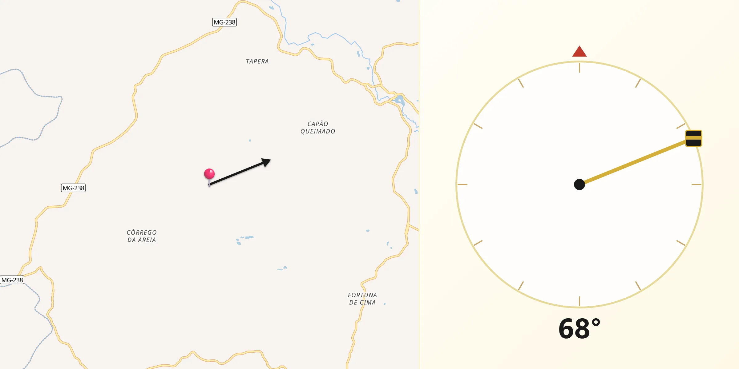Direção da Qibla a partir de Fortuna de Minas