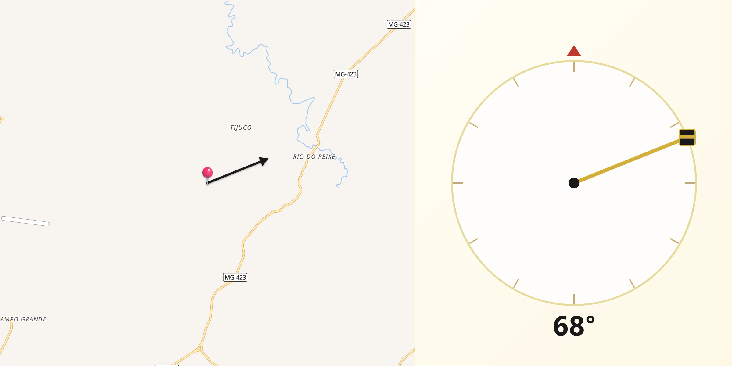 Direção da Qibla a partir de Pitangui