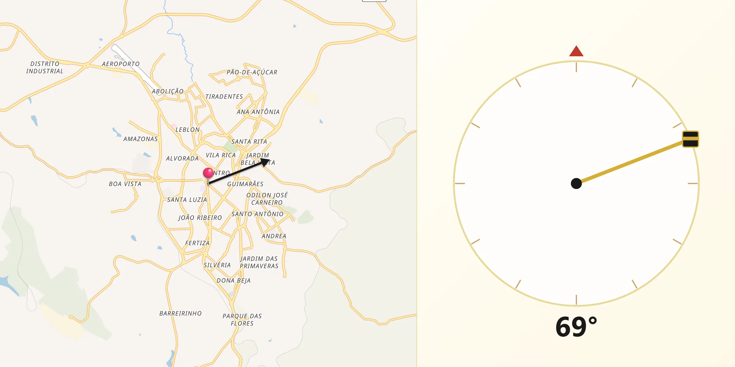 Direção da Qibla a partir de Araxá